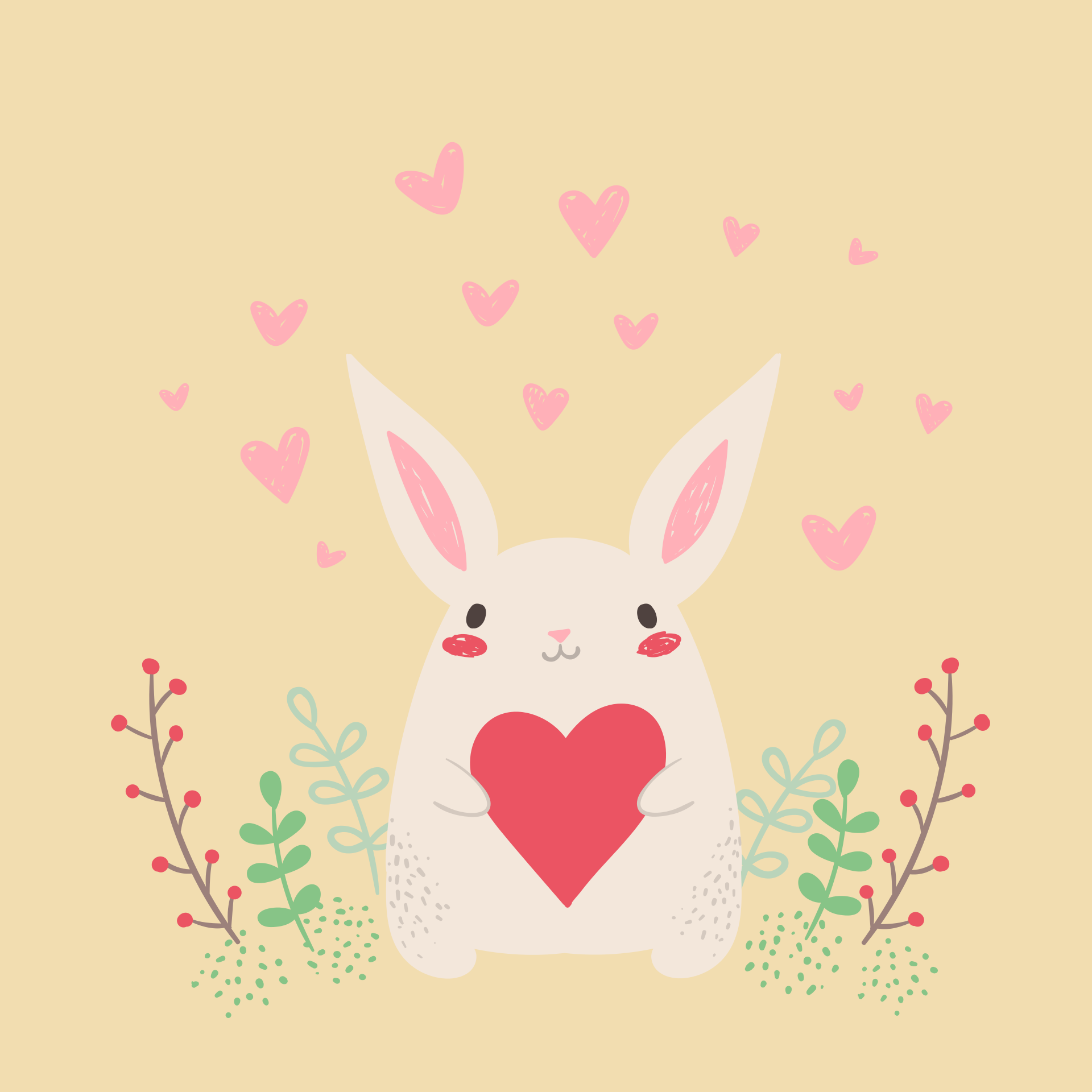 抱着爱心的小兔子插图0