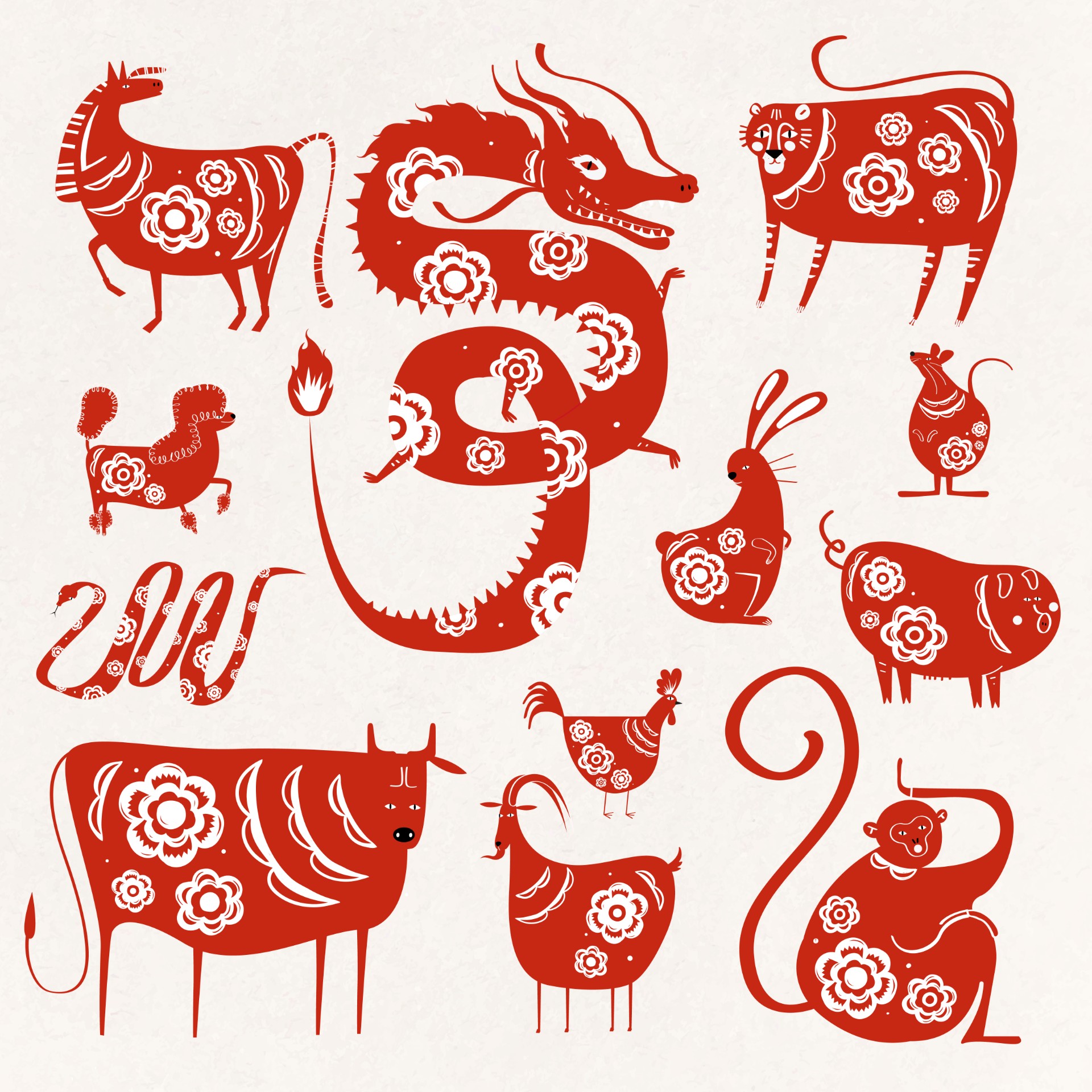 中国新年十二生肖动物剪纸插图0