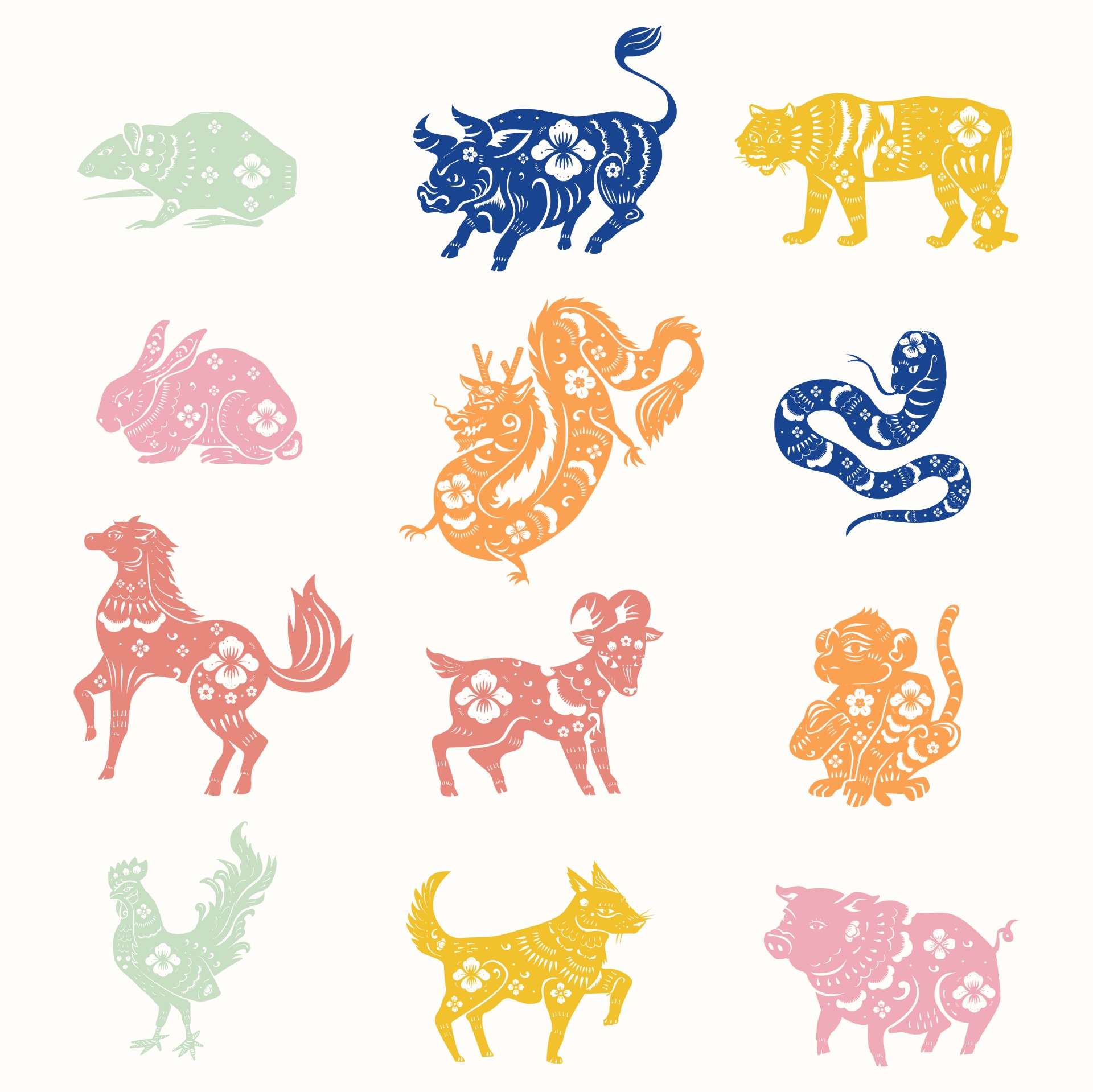 彩色十二生肖动物插图0