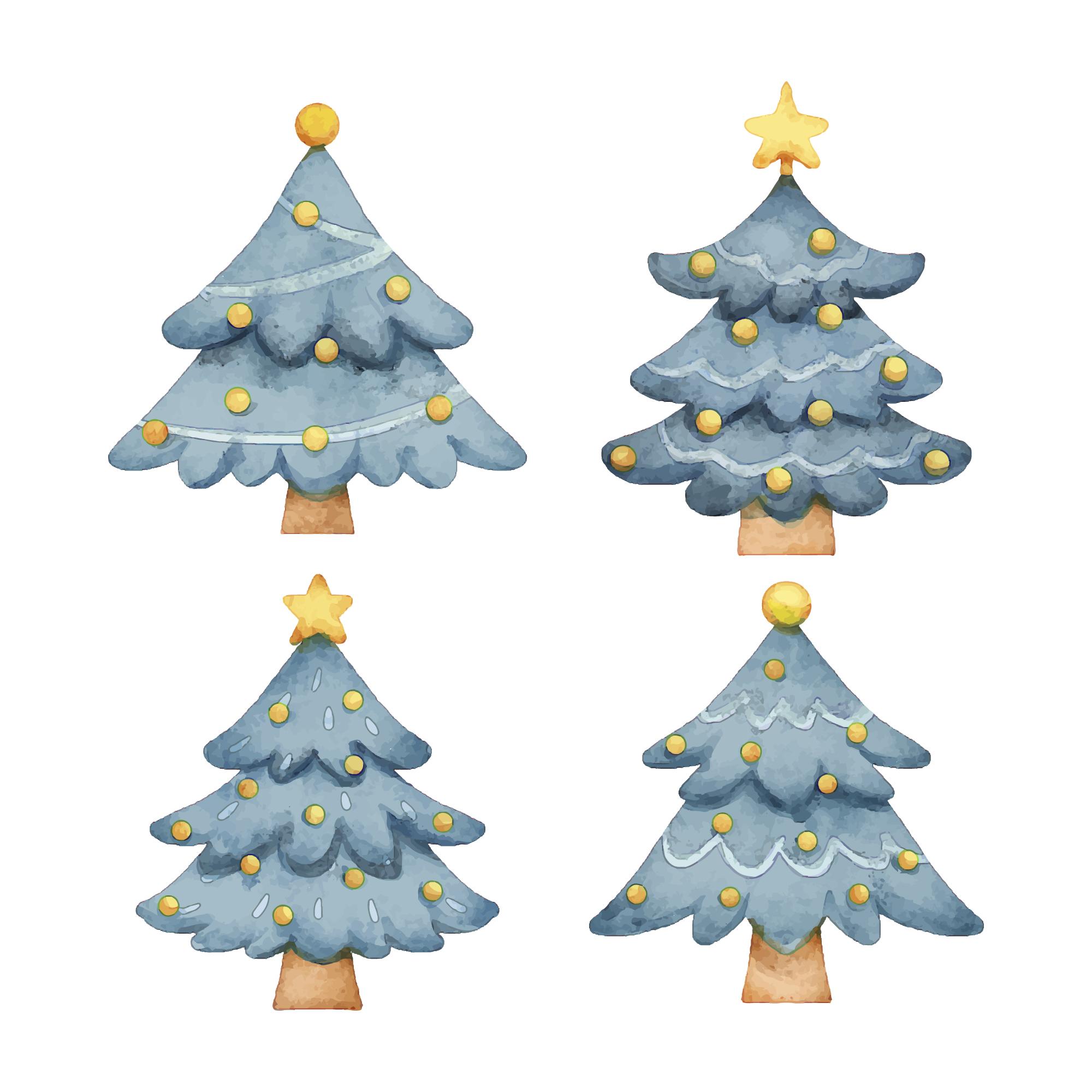 水彩圣诞树插图0