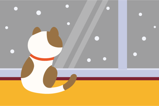 下雪天望着窗外的猫咪插画1