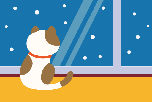 下雪天望着窗外的猫咪插画0