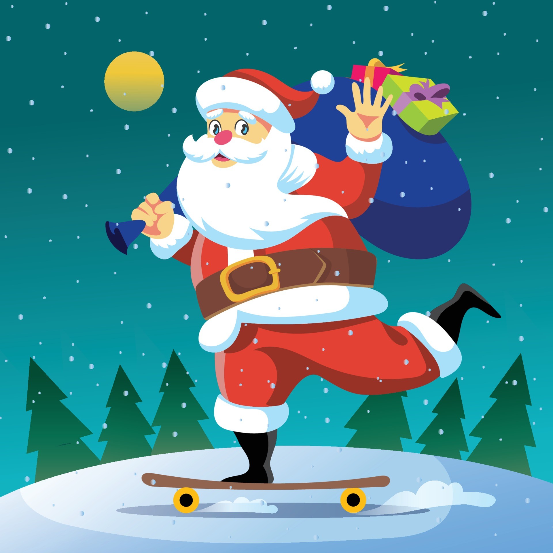 圣诞老人骑滑板送圣诞礼物插图0