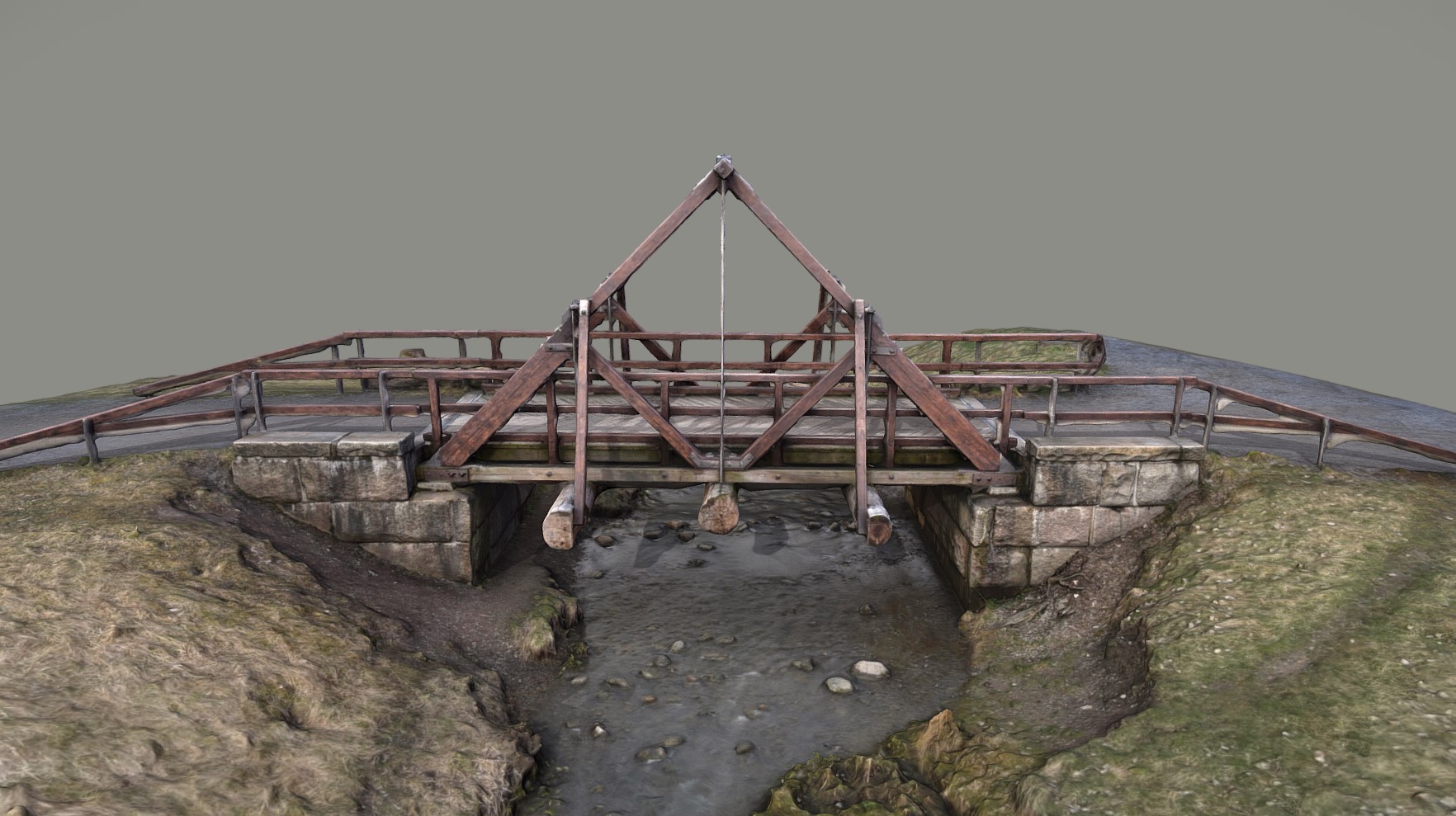 小河上搭建的木桥3d模型0