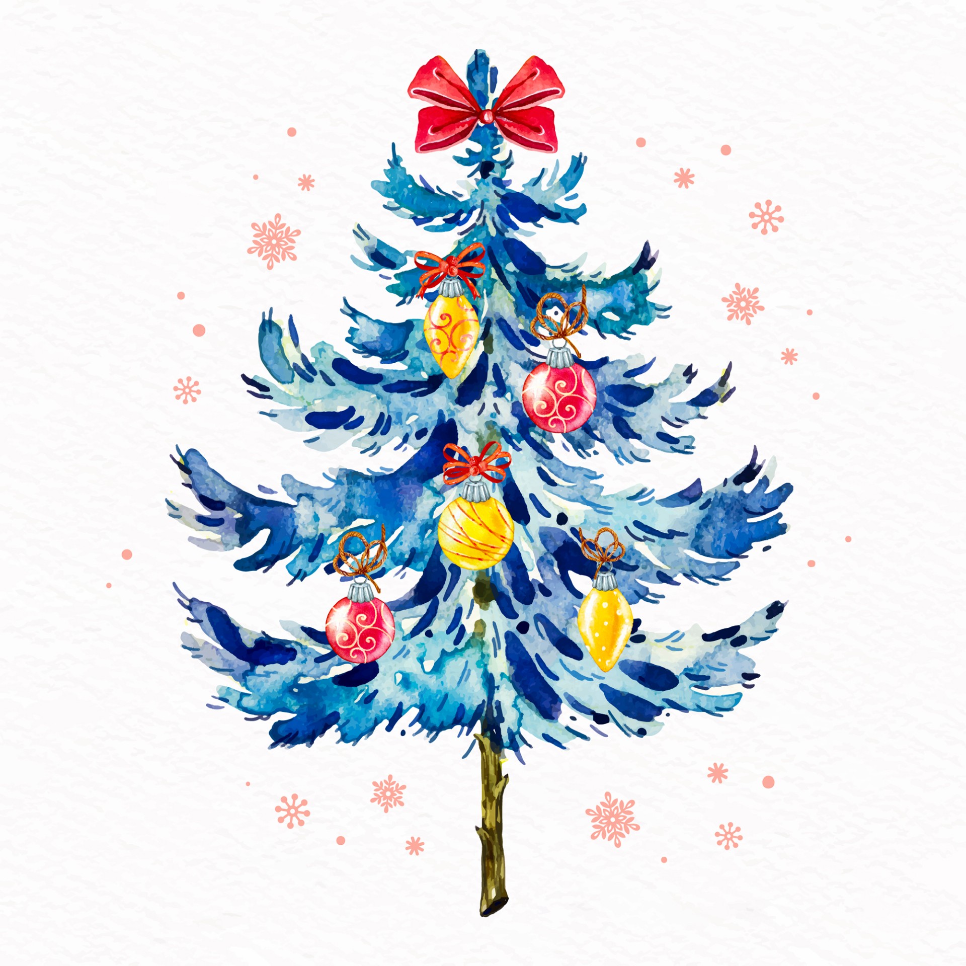 蓝色水彩画圣诞树插图0