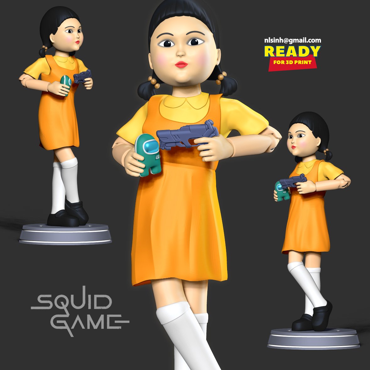 鱿鱼游戏木头人女孩3D模型0