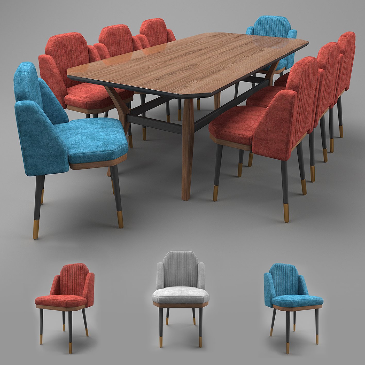 软包椅子和餐桌3D模型0