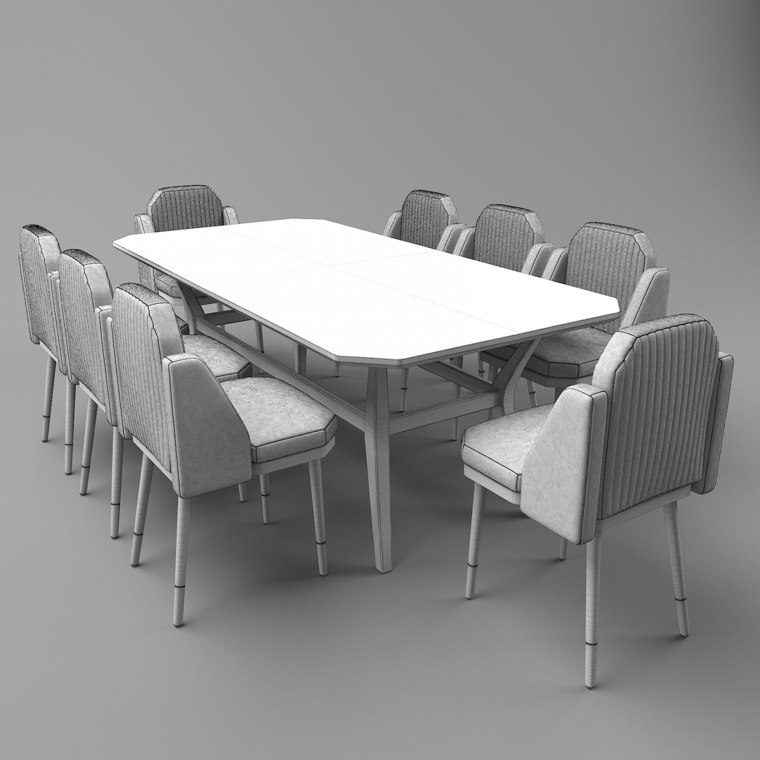 软包椅子和餐桌3D模型3