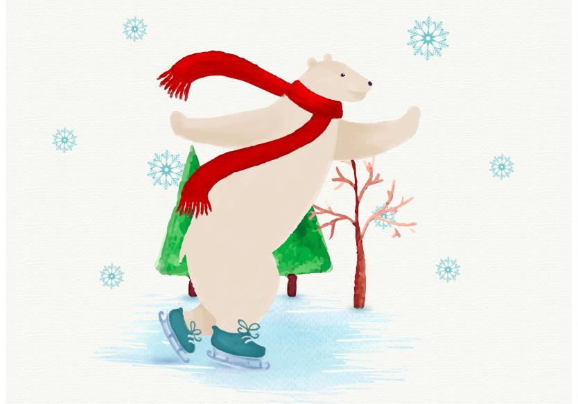 滑冰的北极熊插画0