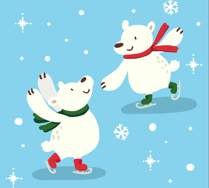溜冰的北极熊插画0