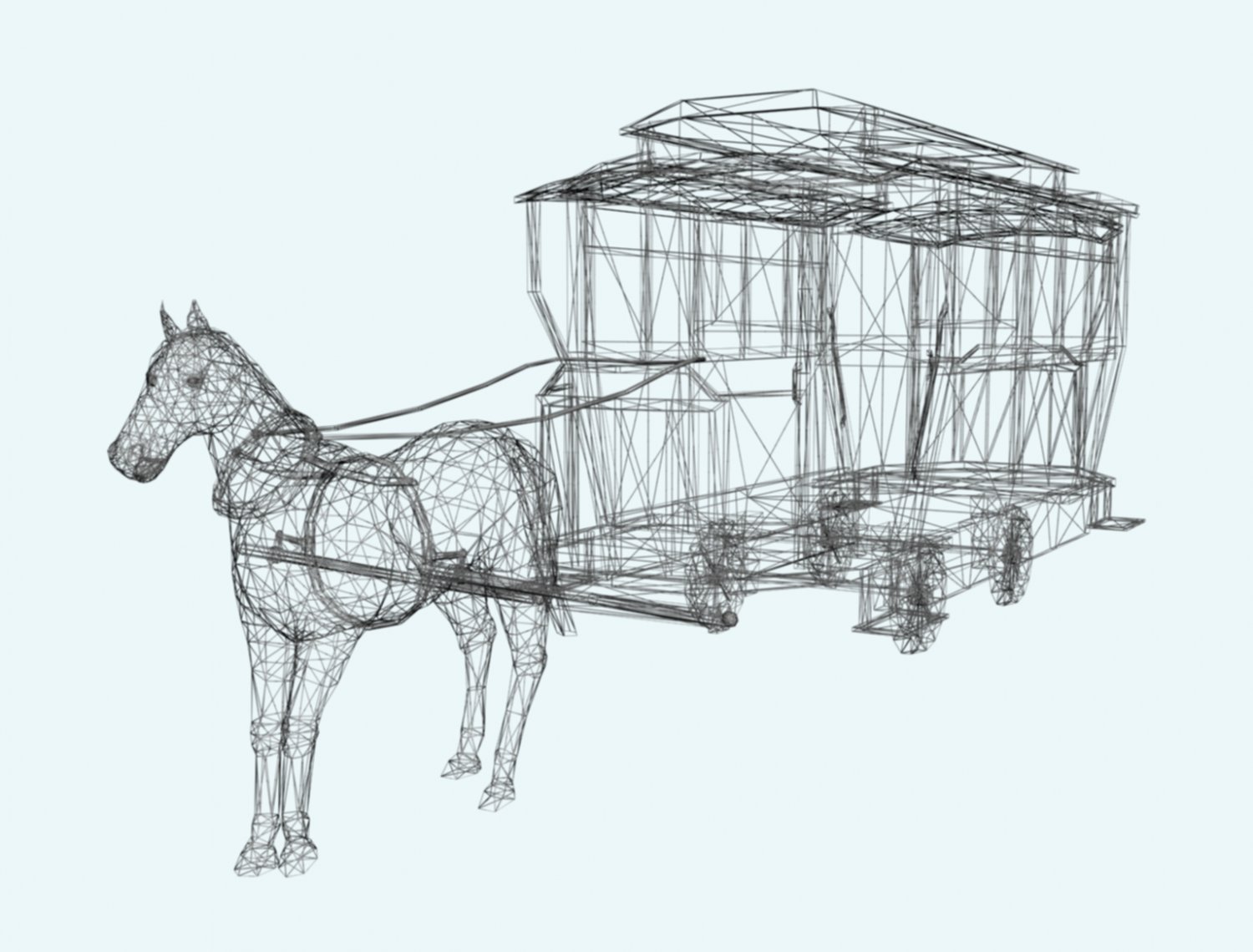 拖着马车的马3D模型2