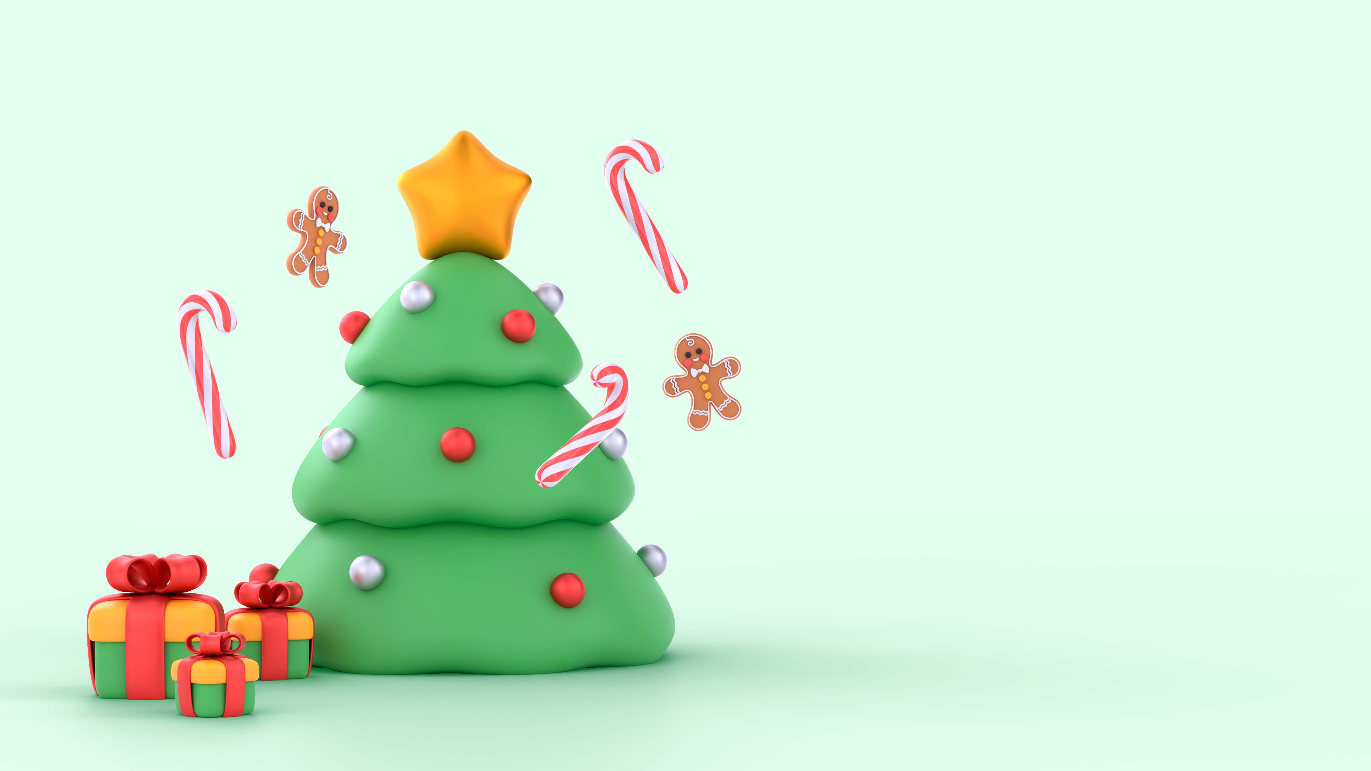 绿色的圣诞树和圣诞礼物3d插图0