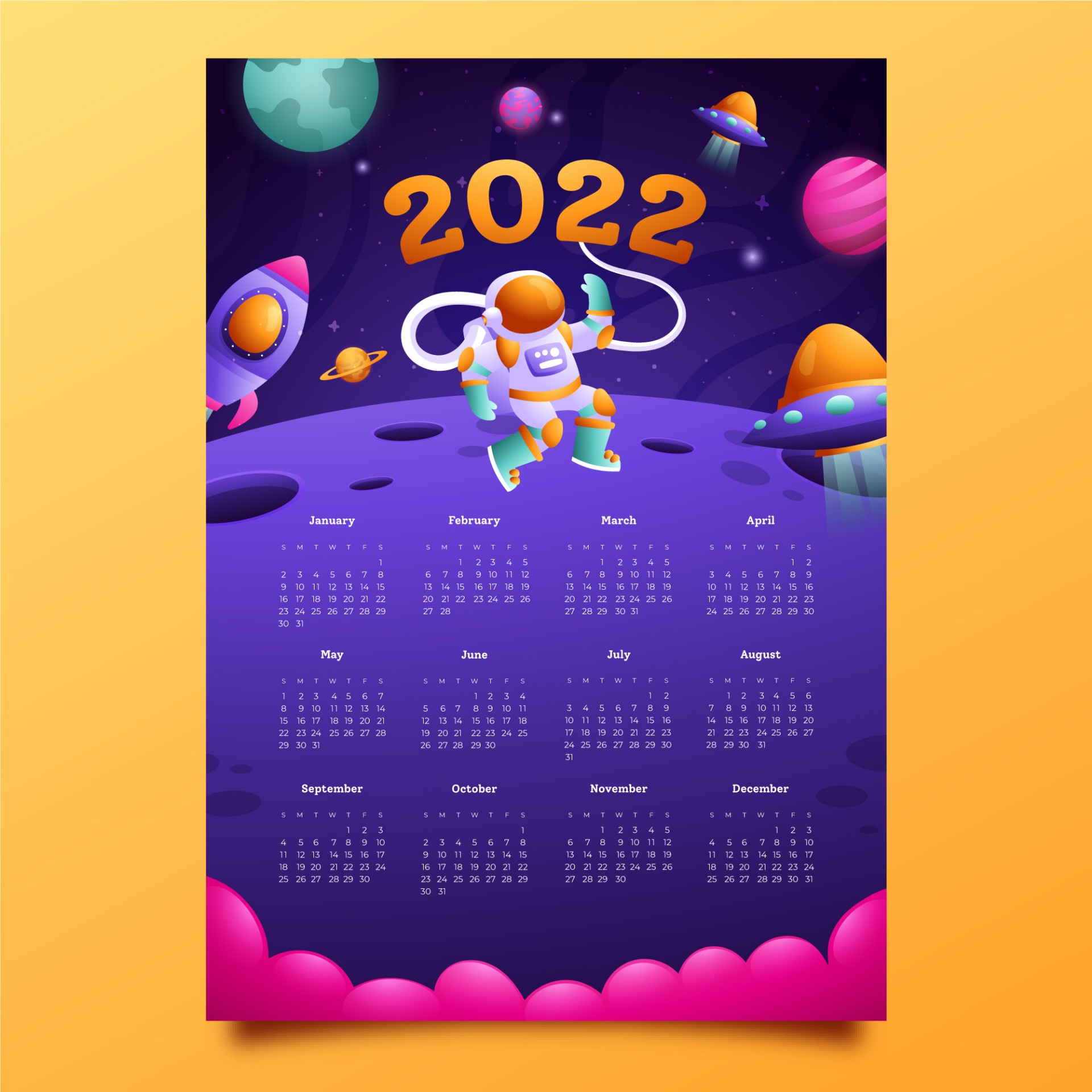2022年宇航员卡通日历0