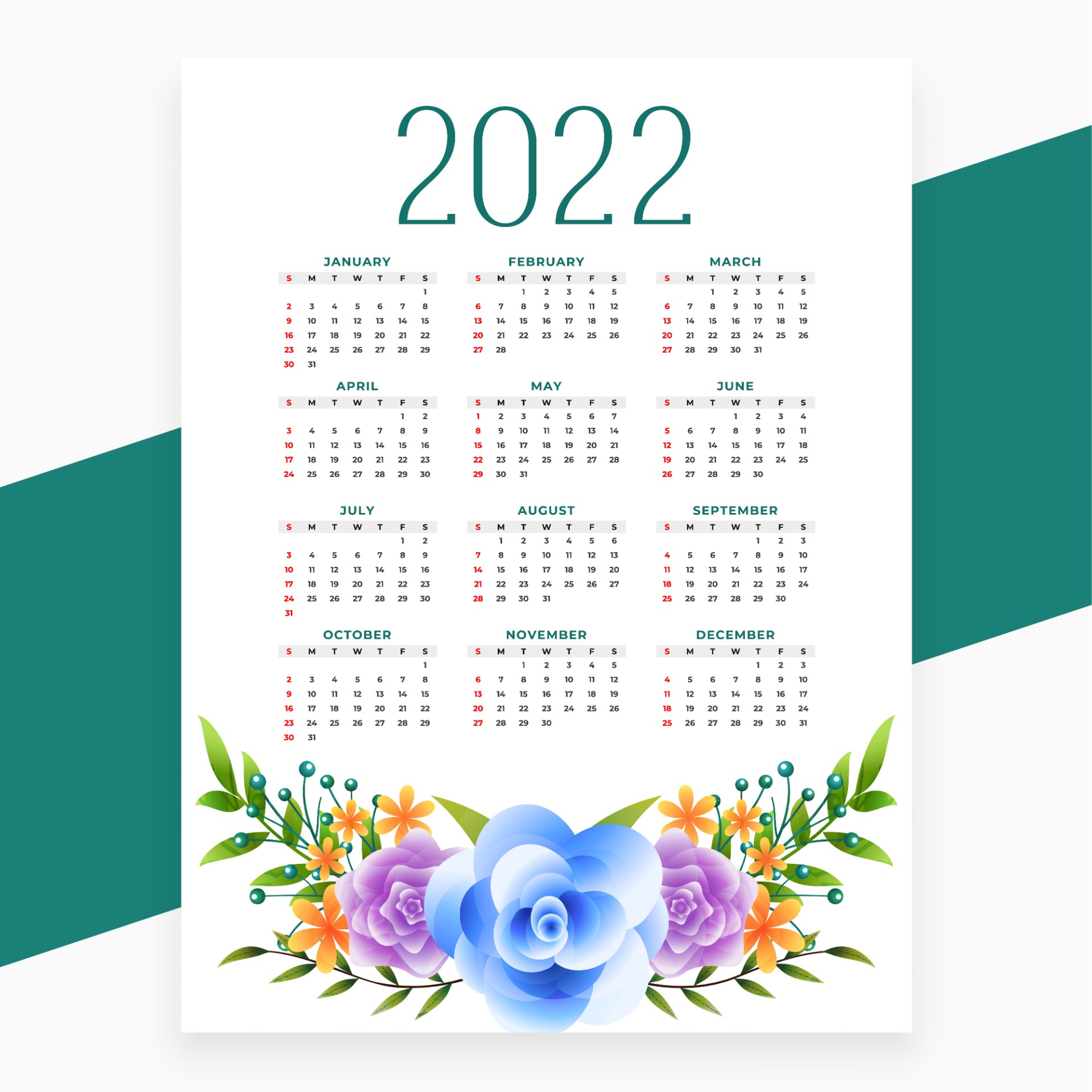 2022年日历全年表0