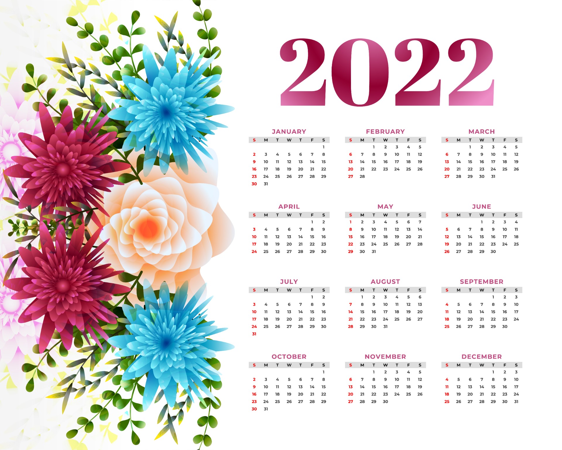 2022年鲜花日历设计模板0