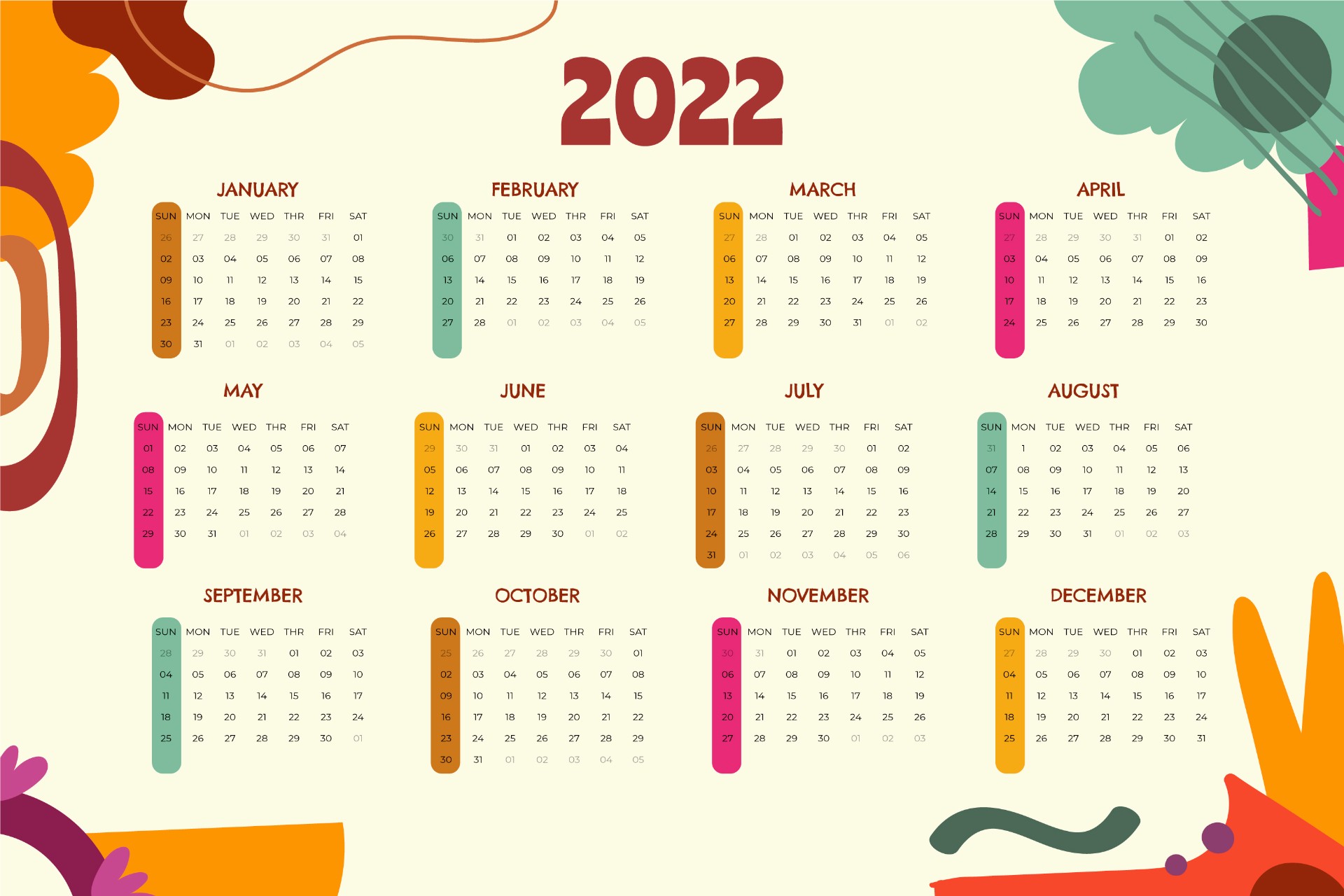 2022日历表格设计模板0