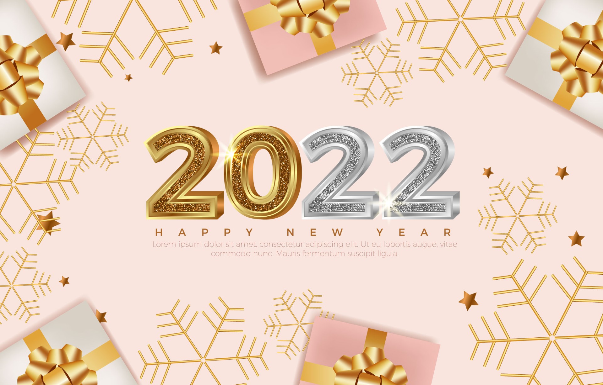2022年新年与金色雪花背景插图0