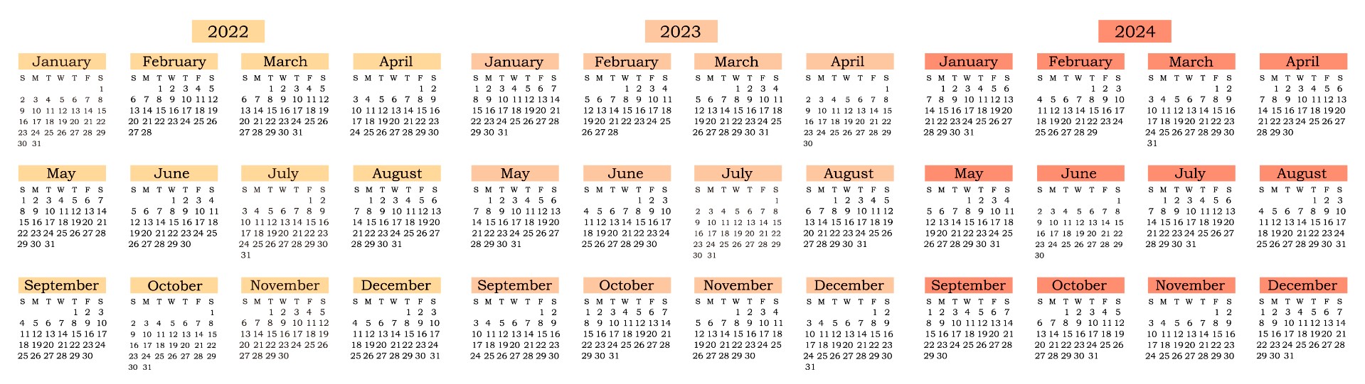 2022年2023年2024年日历模板0