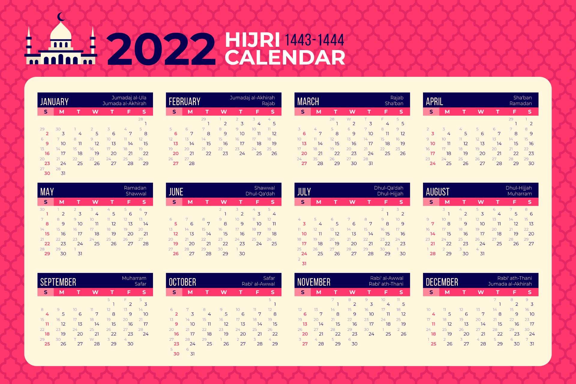 2022伊斯兰教日历模板0