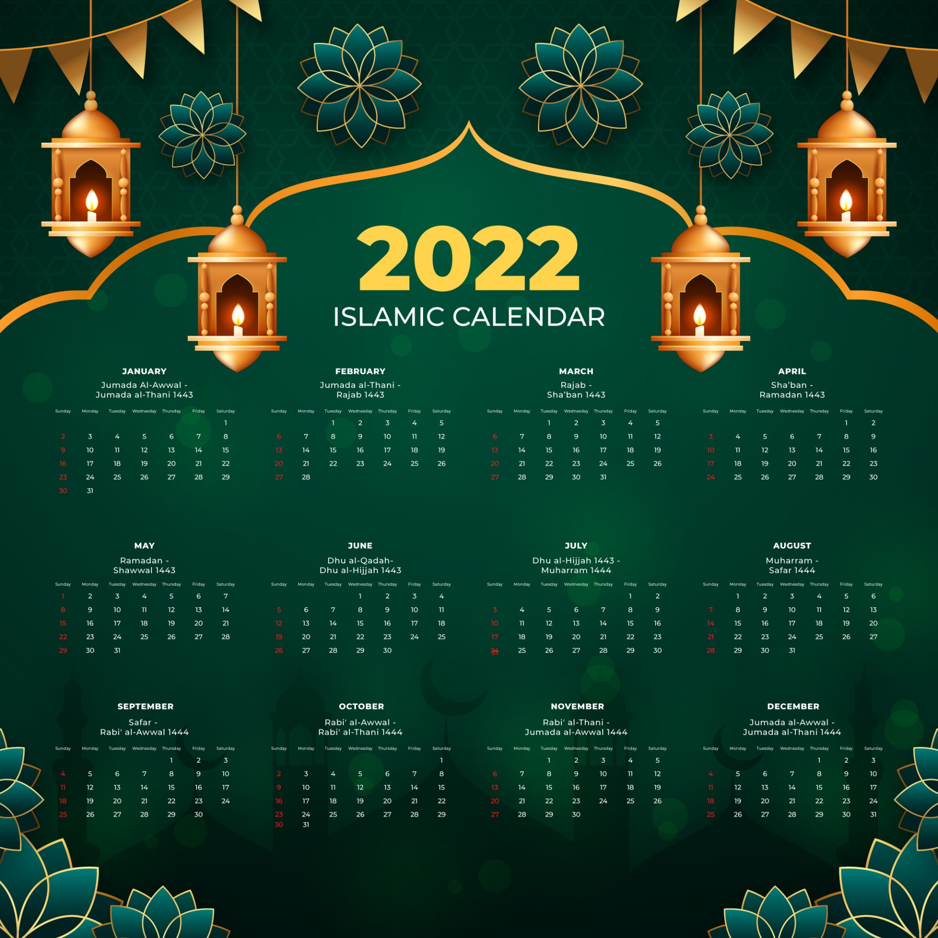 2022年伊斯兰宗教日历模板0