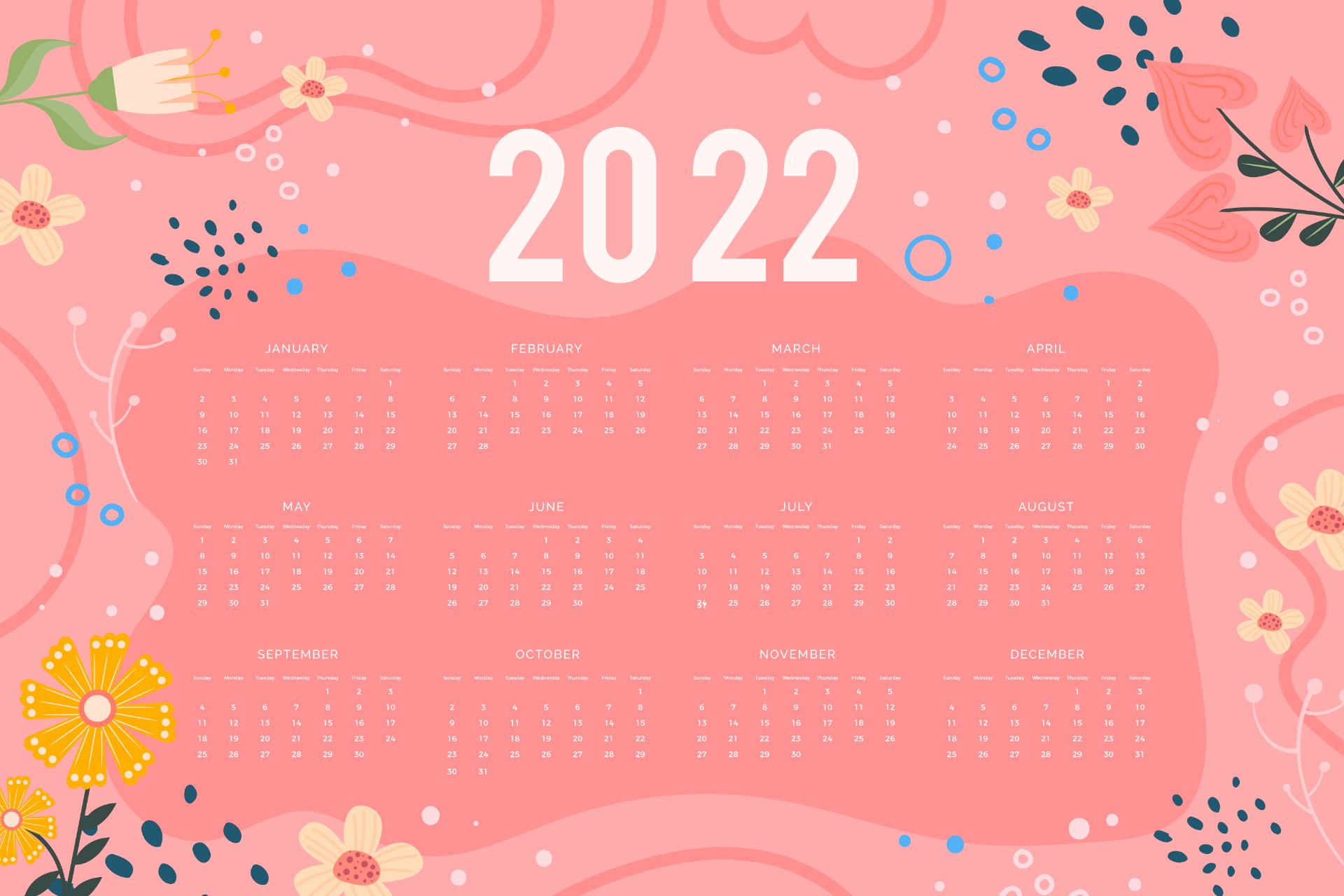 2022年日历粉色唯美版0