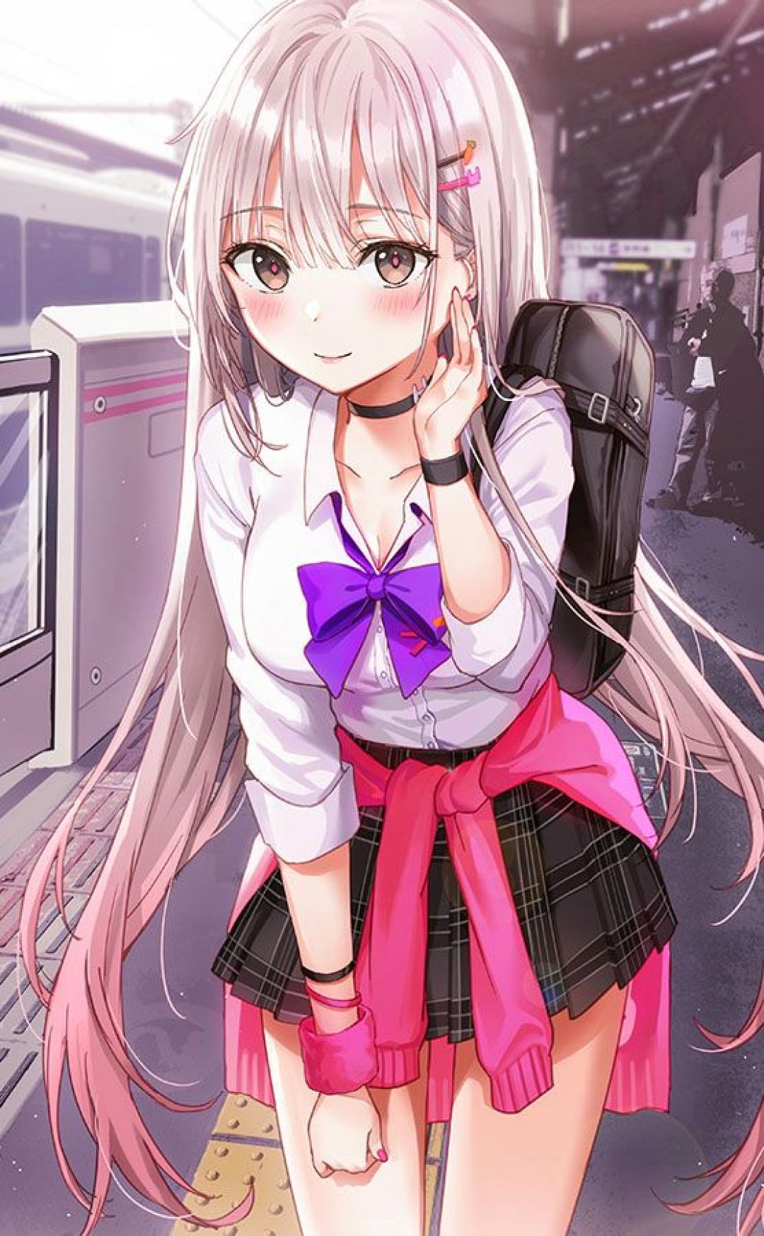 Anime Scenery, Train Station, Girl, School Uniform, - Train Wallpaper ...