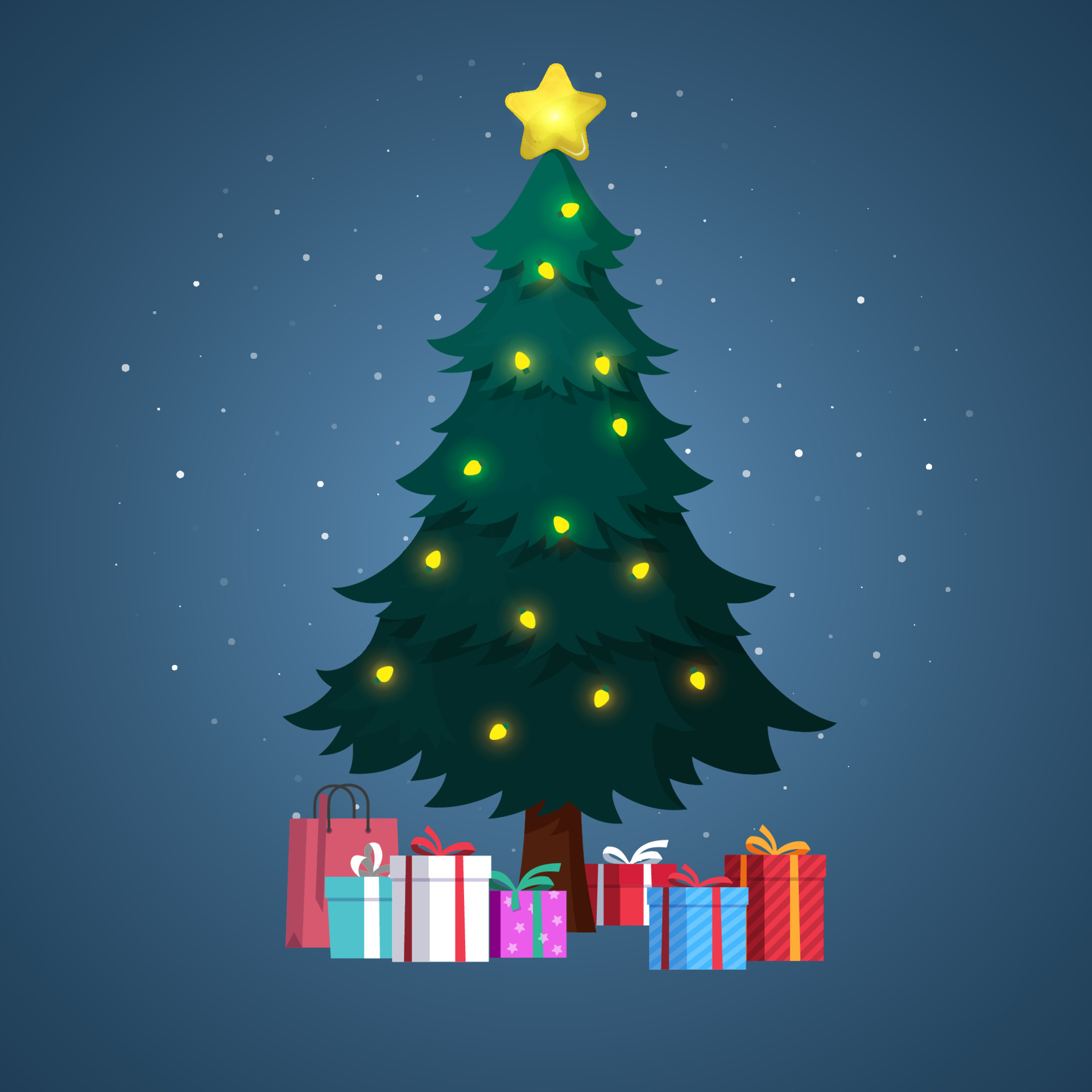 装饰的圣诞树与礼品盒插图0
