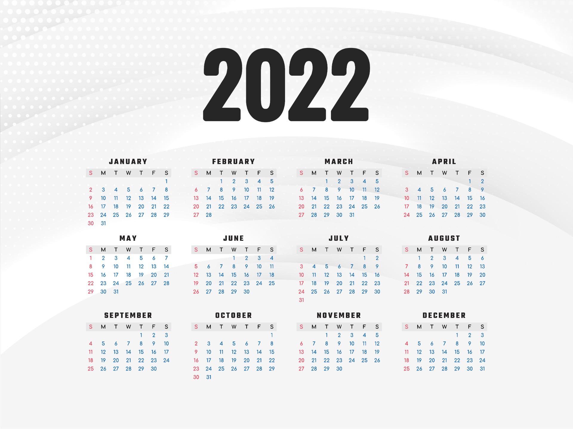 2022年日历全年表设计0