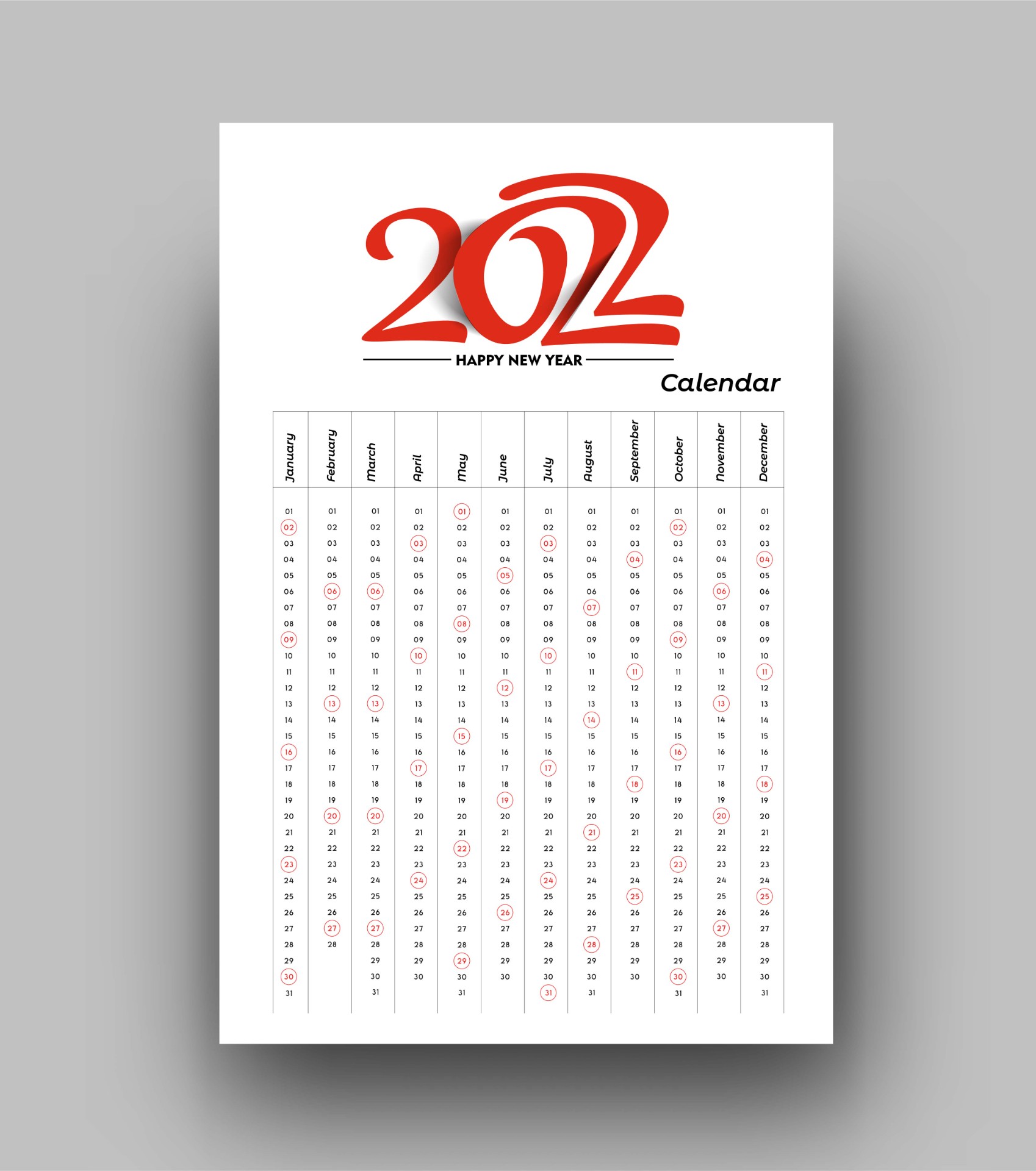2022竖版创意日历下载0