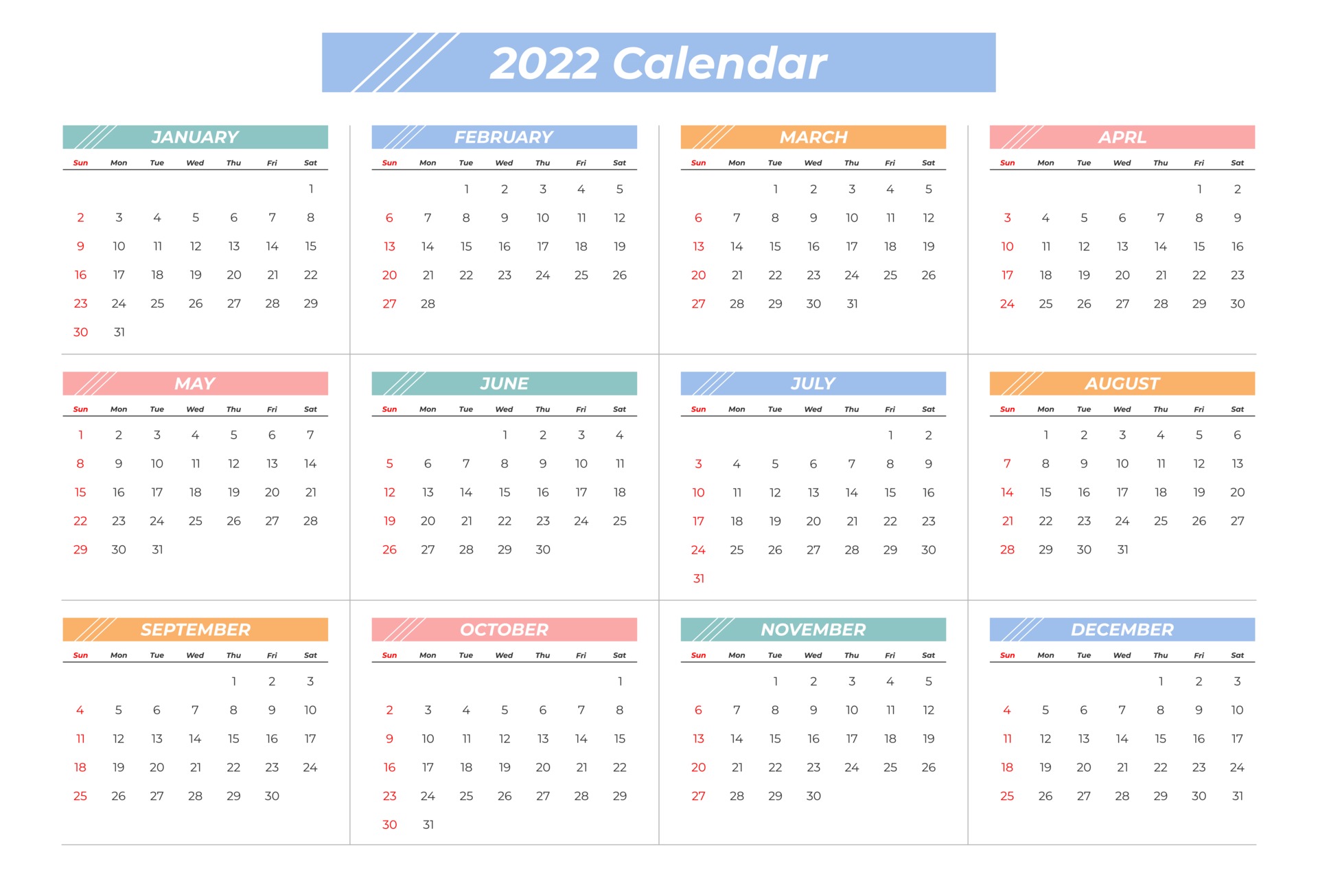 2022年彩色月历模板设计0