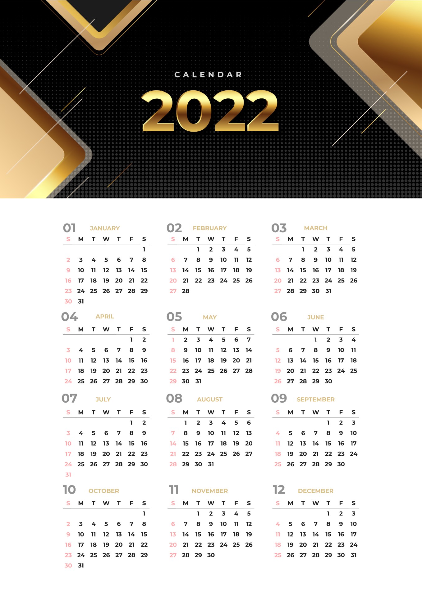 2022年日历a4打印竖版0