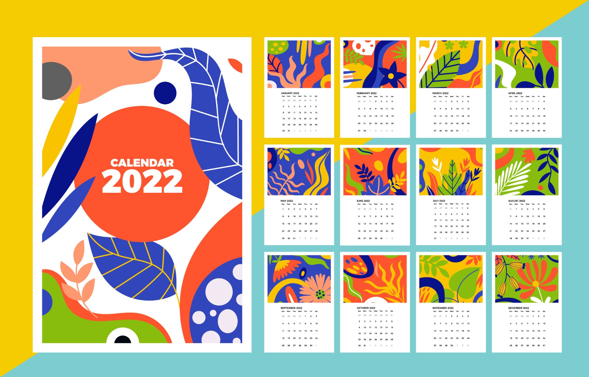 2022年花卉日历扁平化模板0