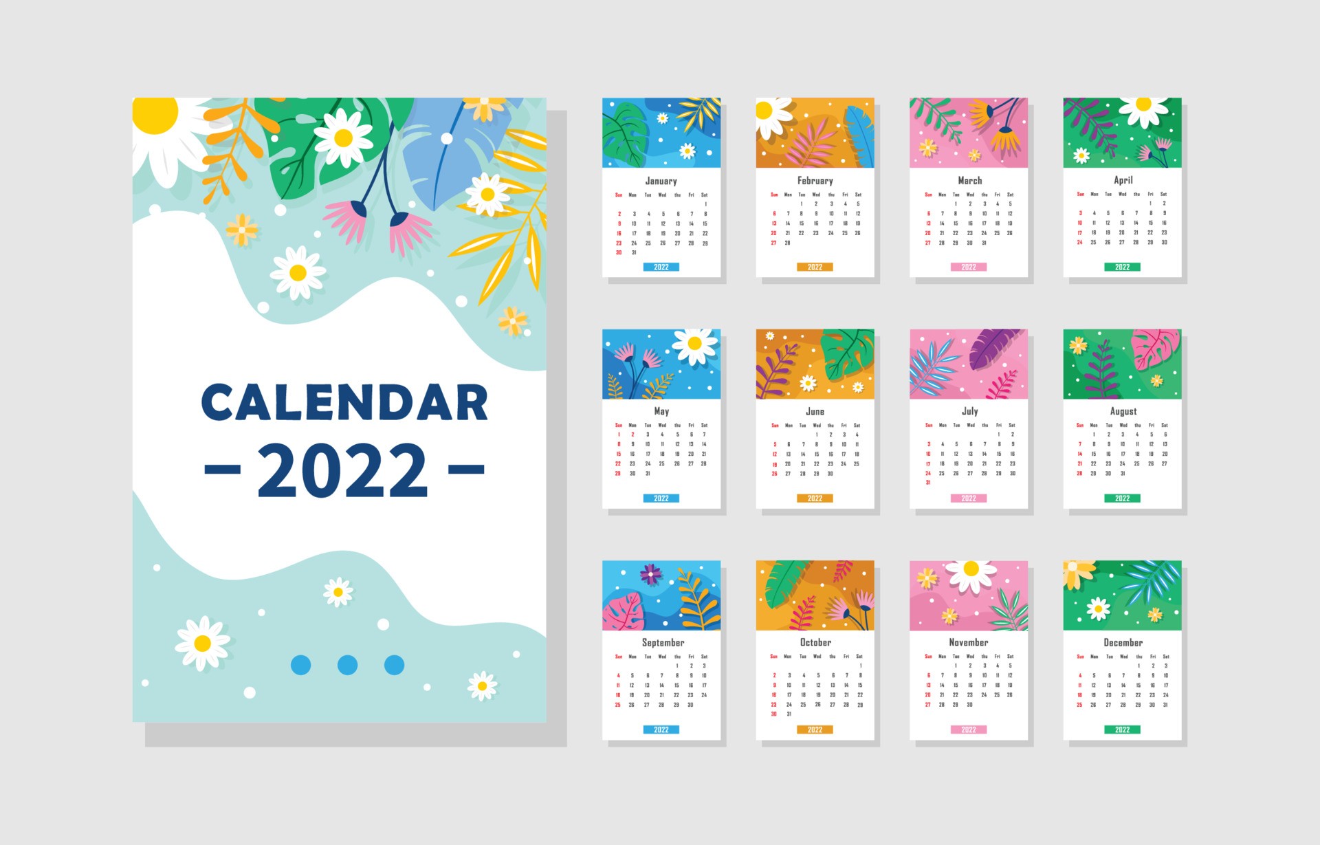 2022年花卉日历模板设计0