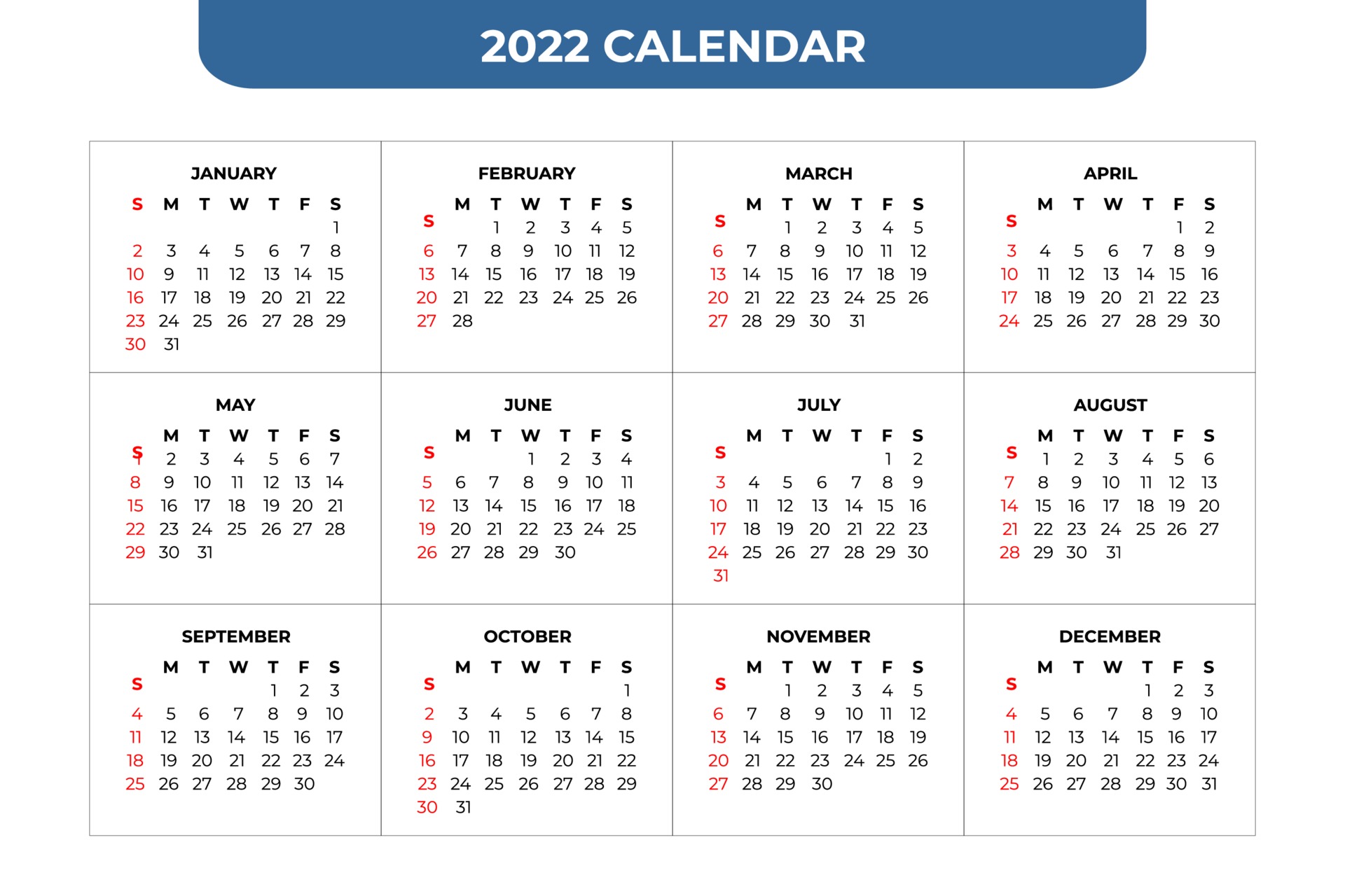 2022年1月份日历图片