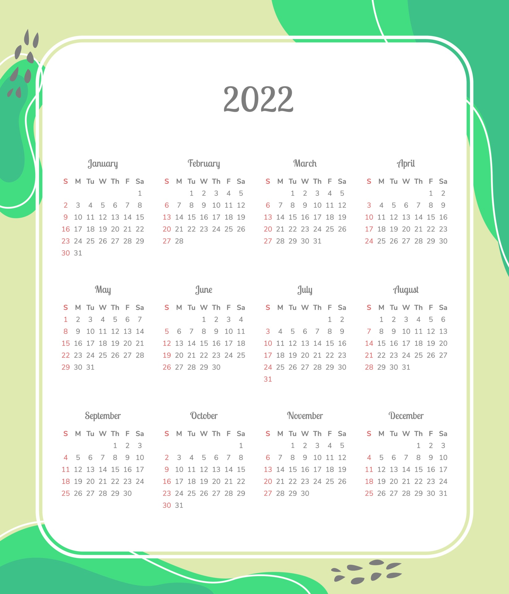 2022年一页日历模板设计0
