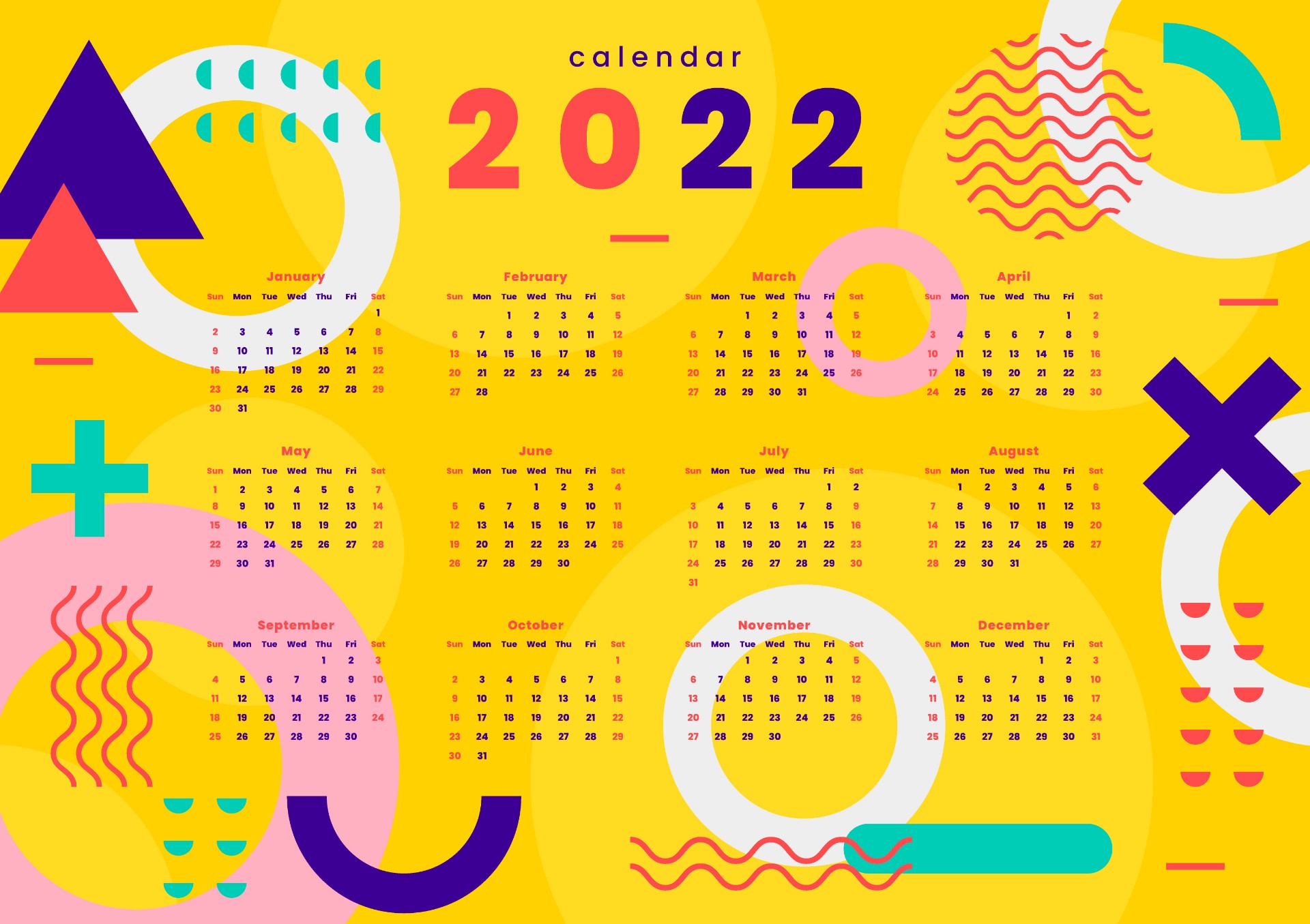 2022日历表全年表
