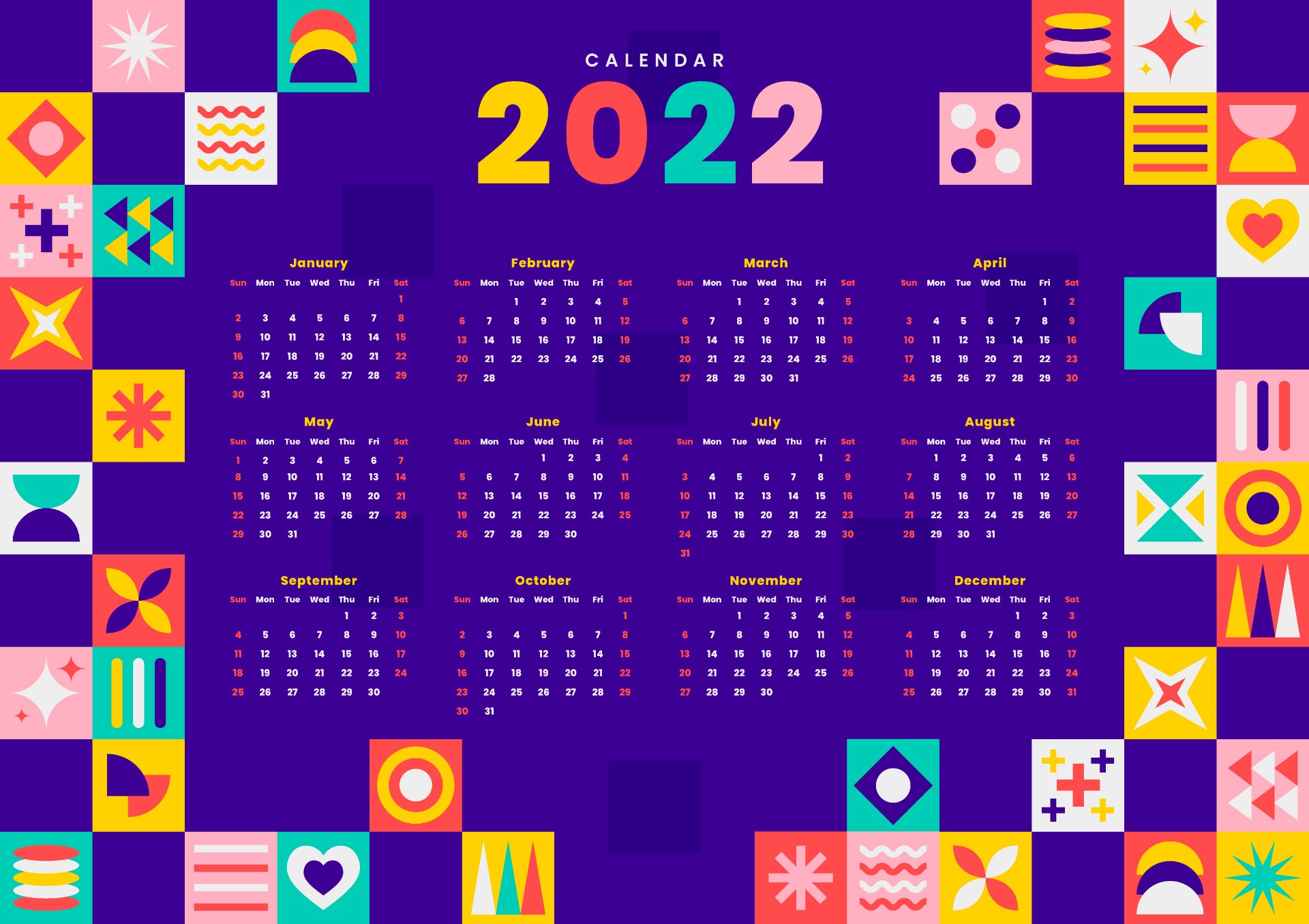 2022年日历全年表打印0
