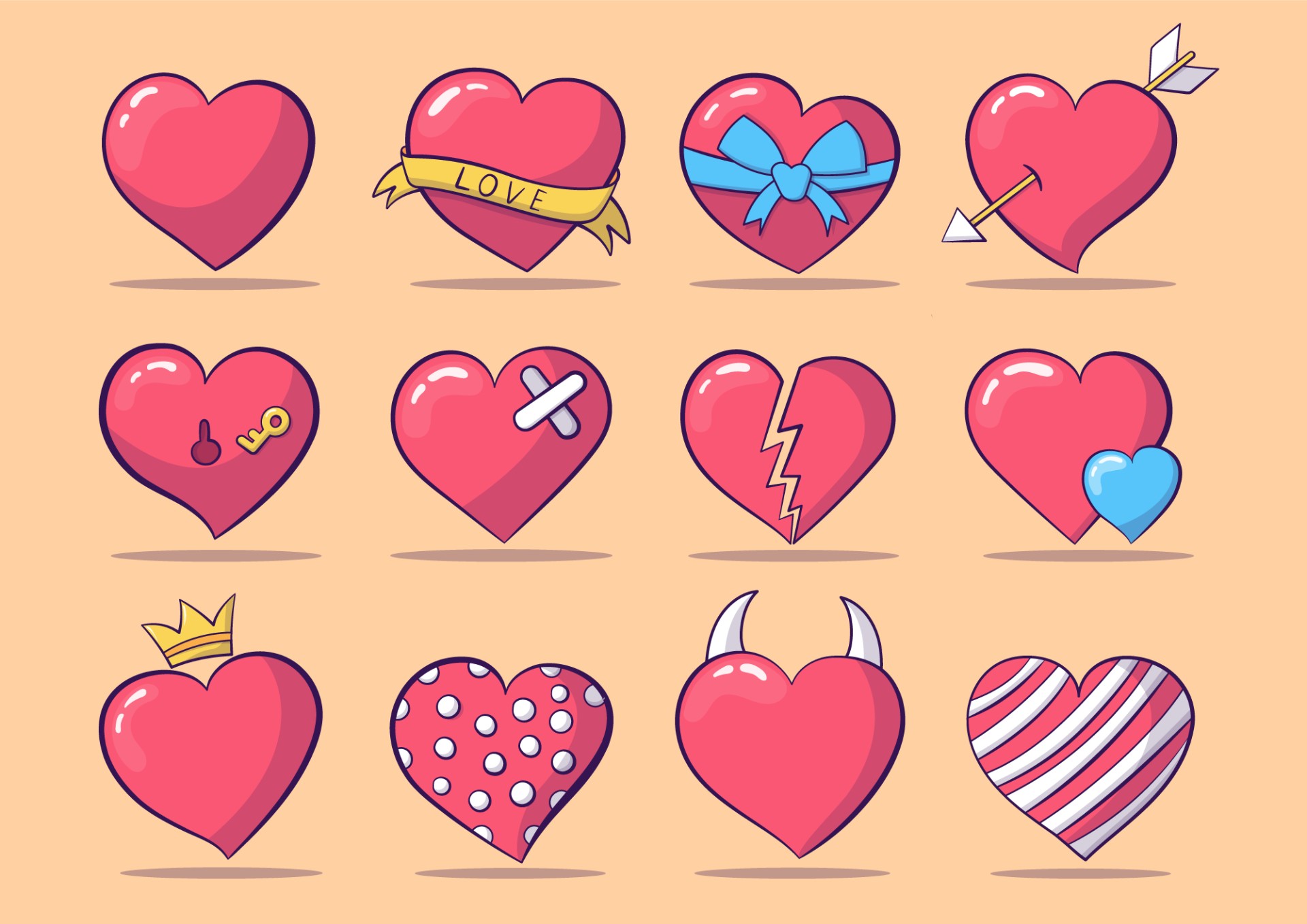 12个关于爱与浪漫主题的心图标0