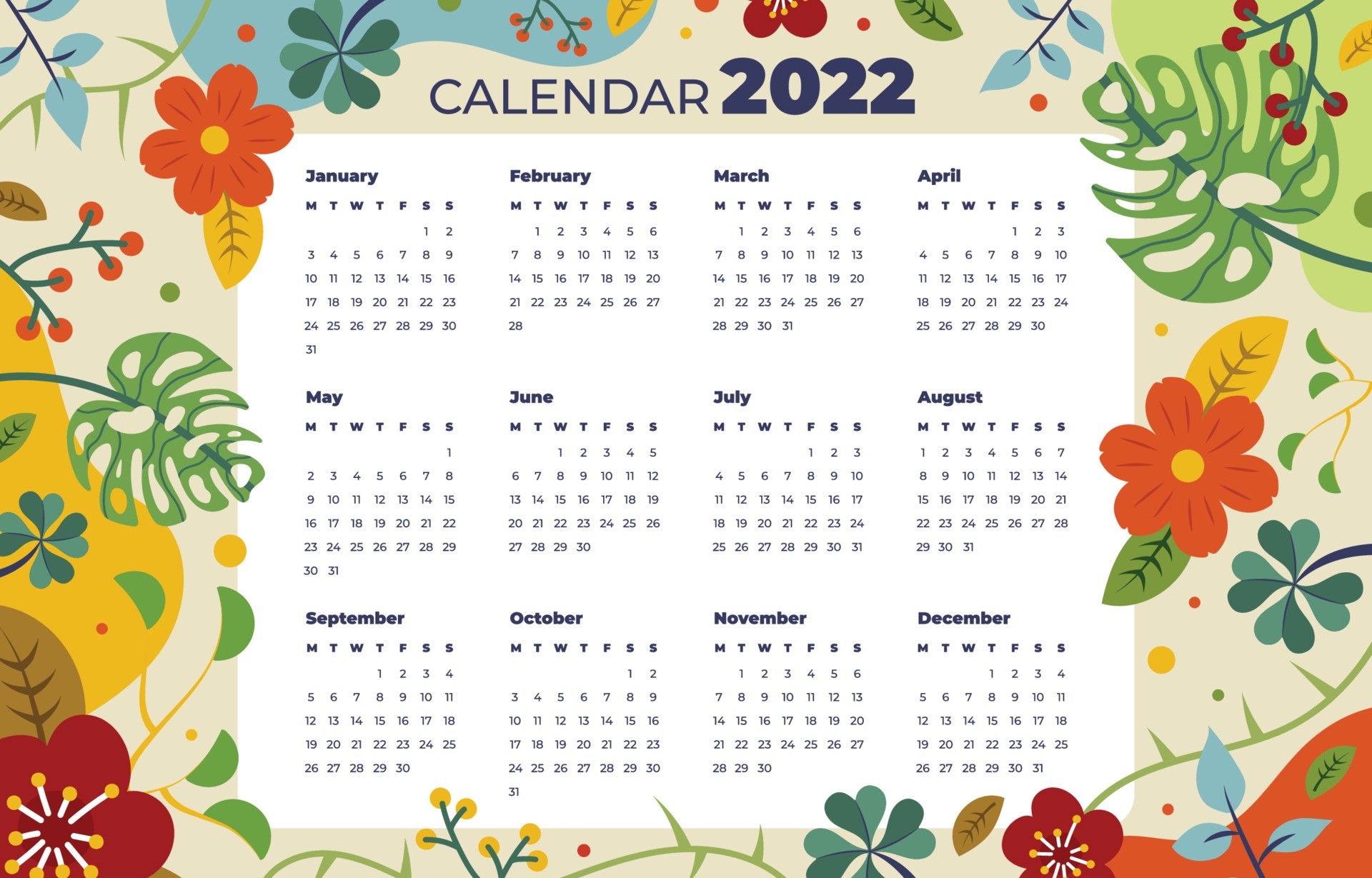 2022花卉框架日历背景模板0