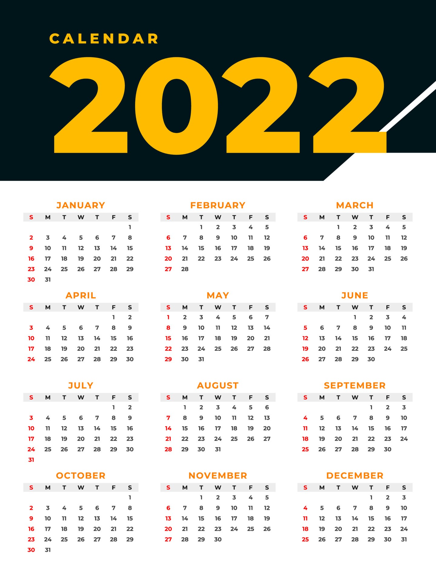 2022年矢量日历模板0