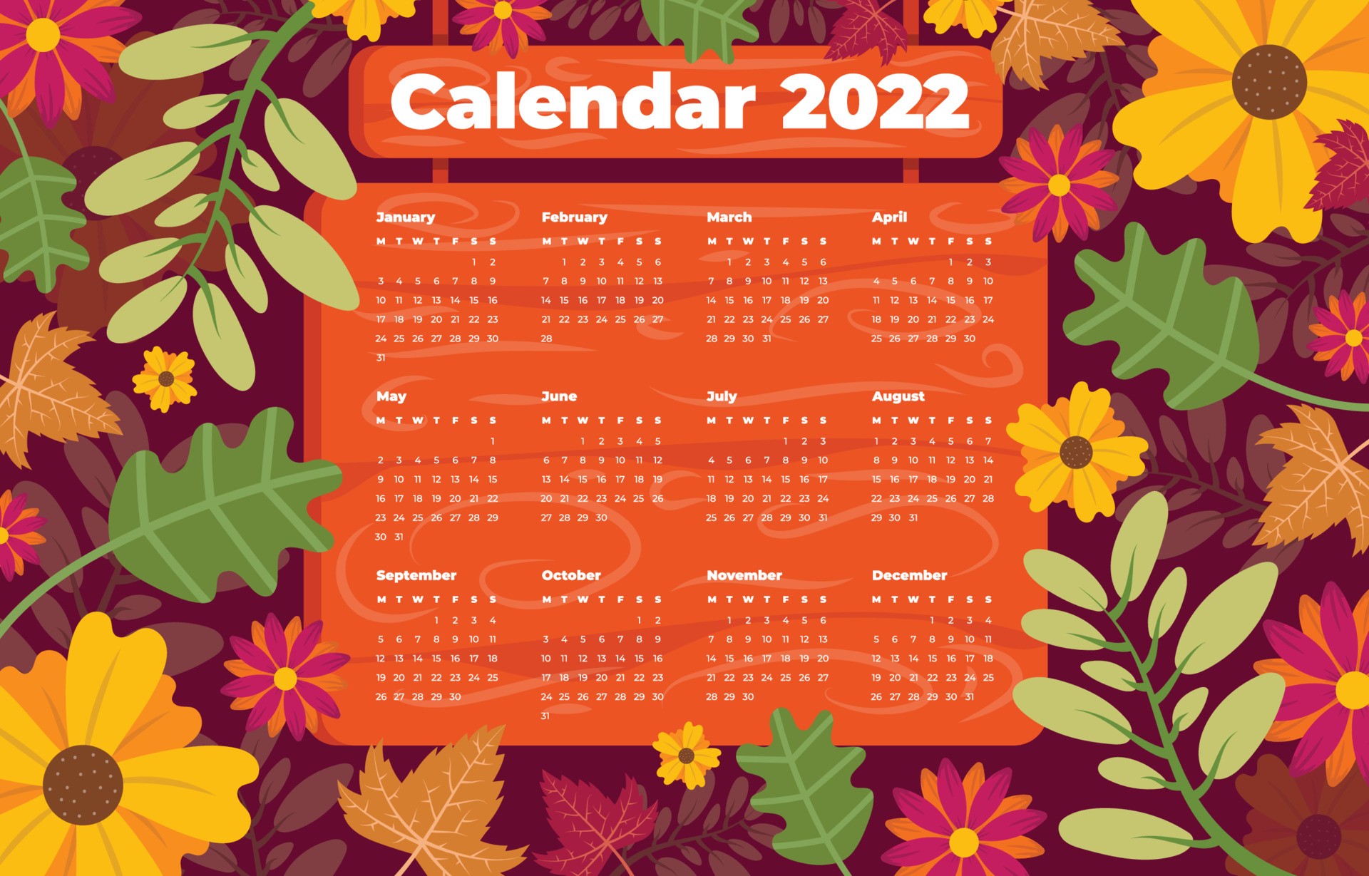 2022年植物枝叶日历模板0