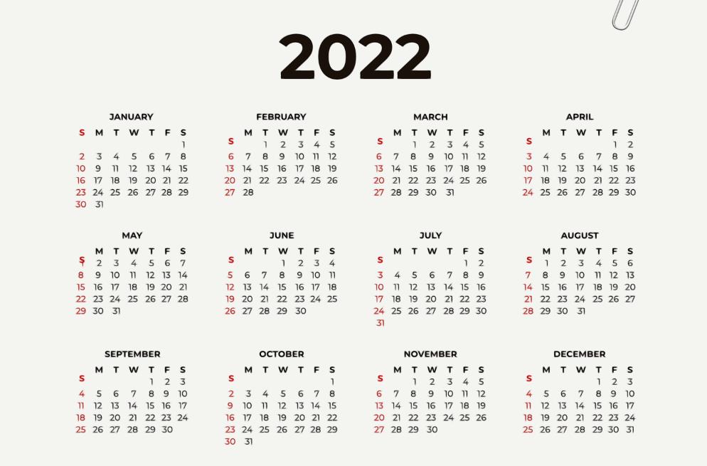 2022年日历a4横版打印版0