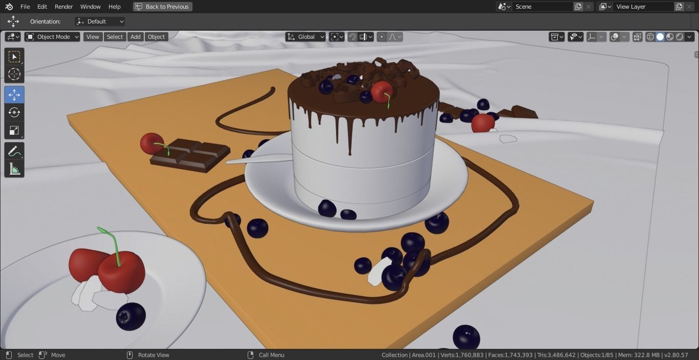 巧克力蓝莓蛋糕3D模型0
