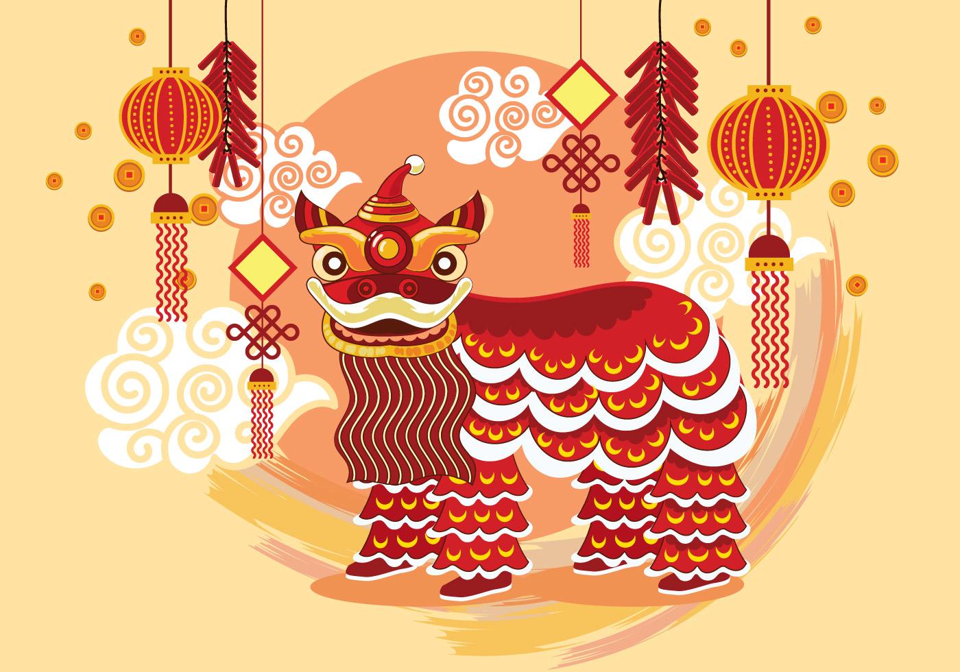 中国传统舞狮节背景插图0