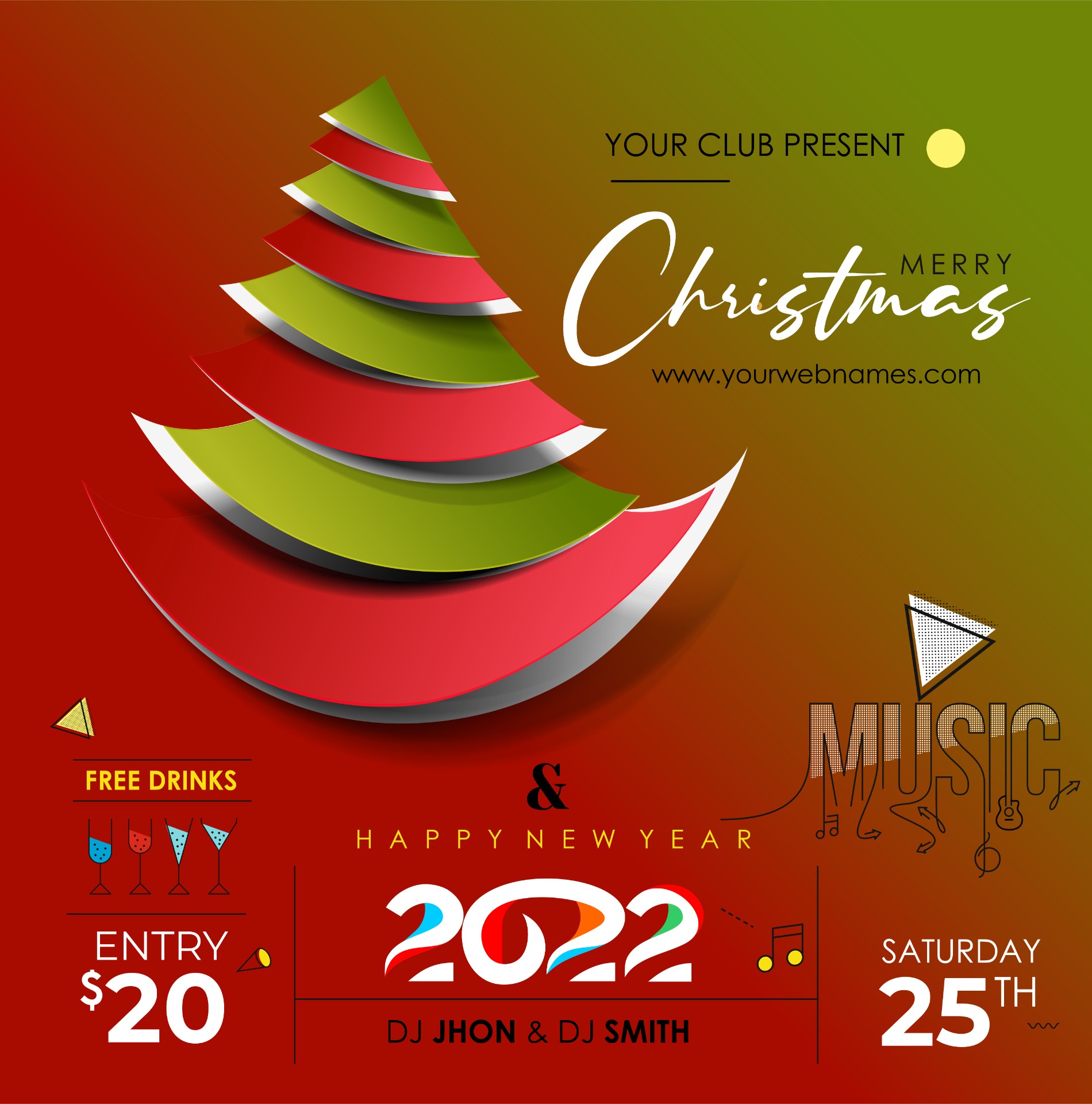 2022新年圣诞音乐活动网络海报模板0