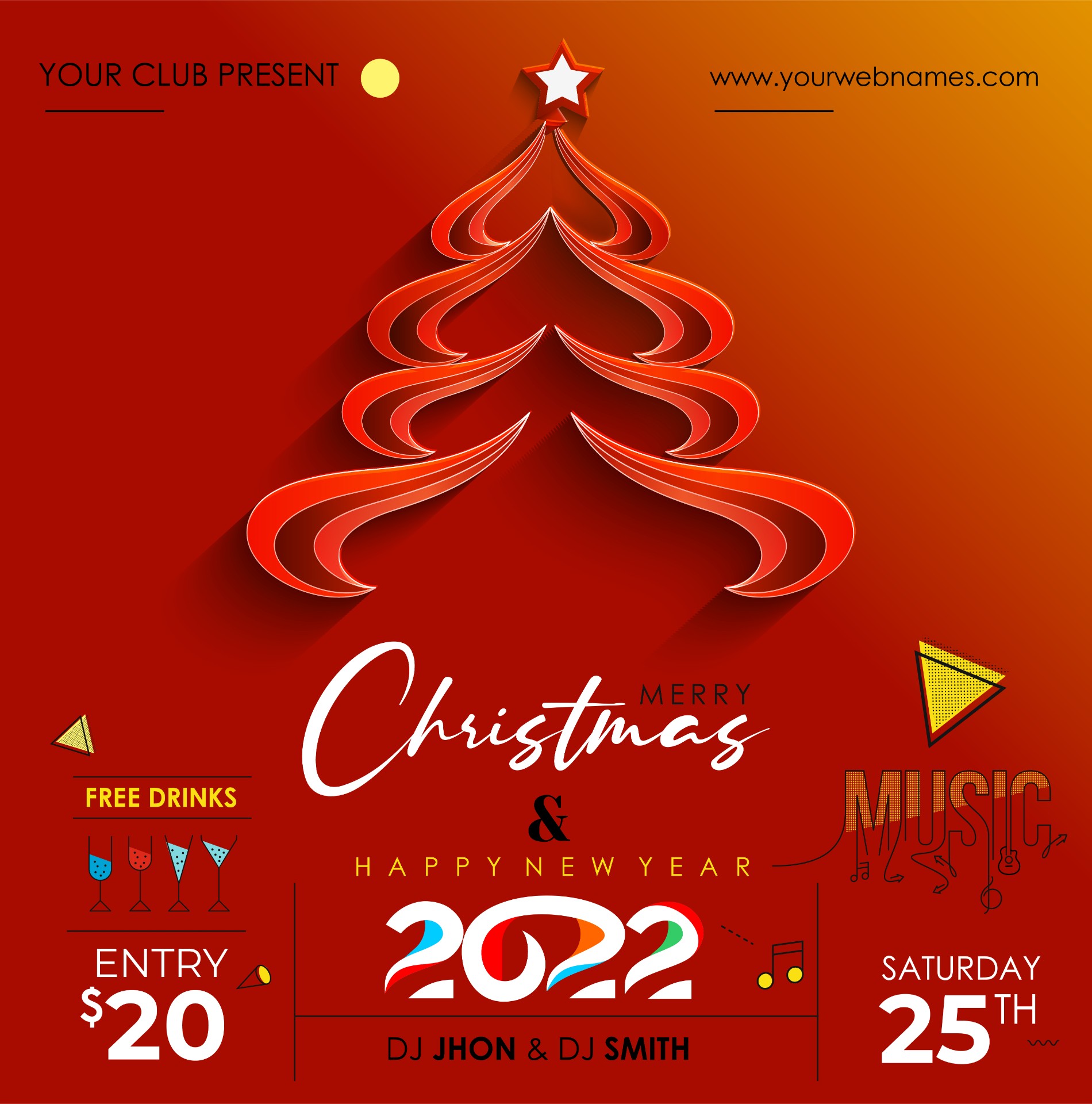 2022新年圣诞音乐派对活动海报模板0