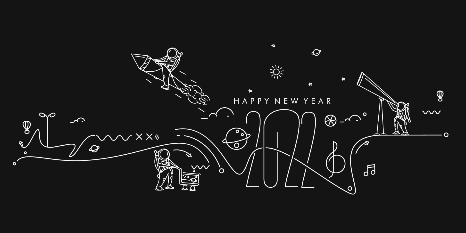 科幻画火箭和宇航员新年插图0