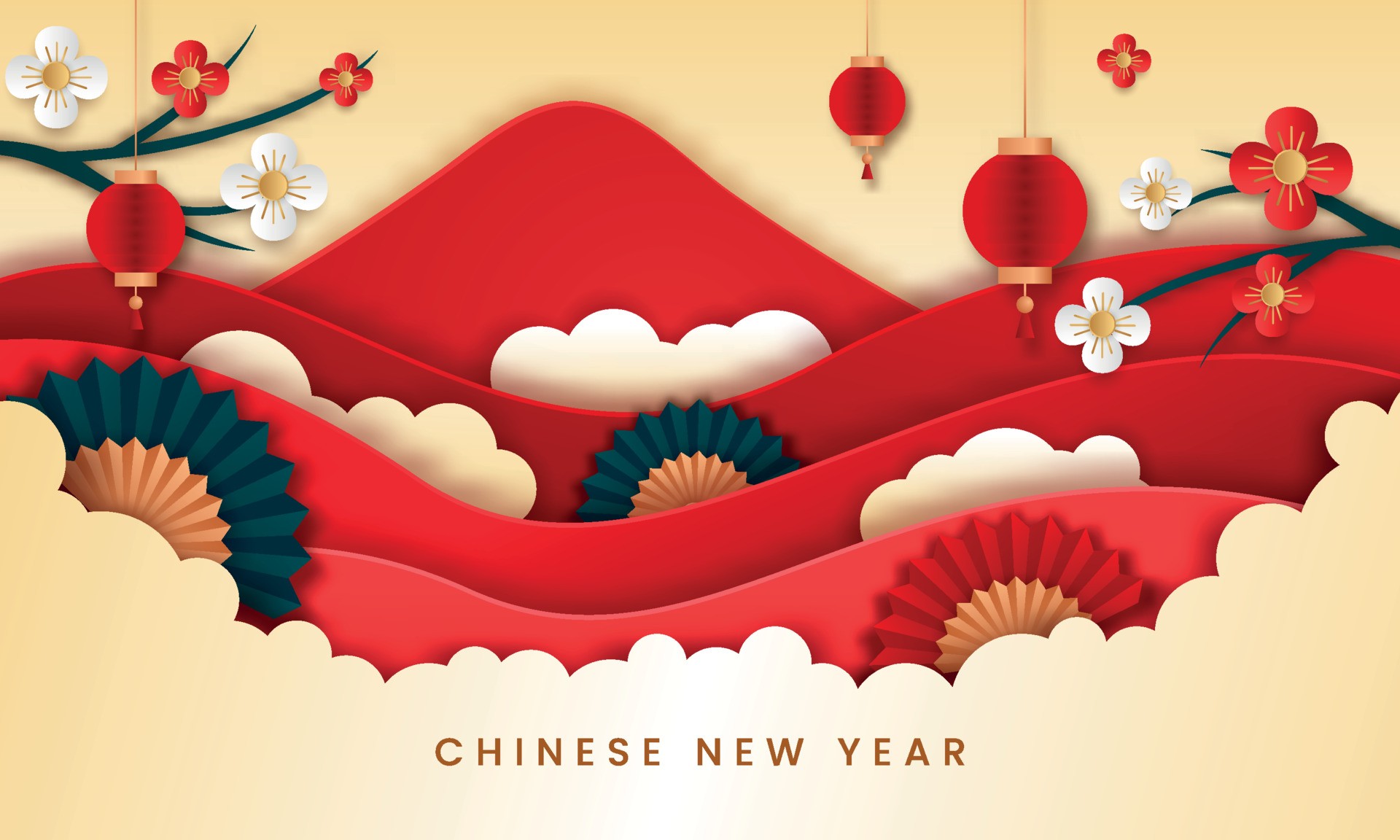 中国新年活动剪纸海报模板0