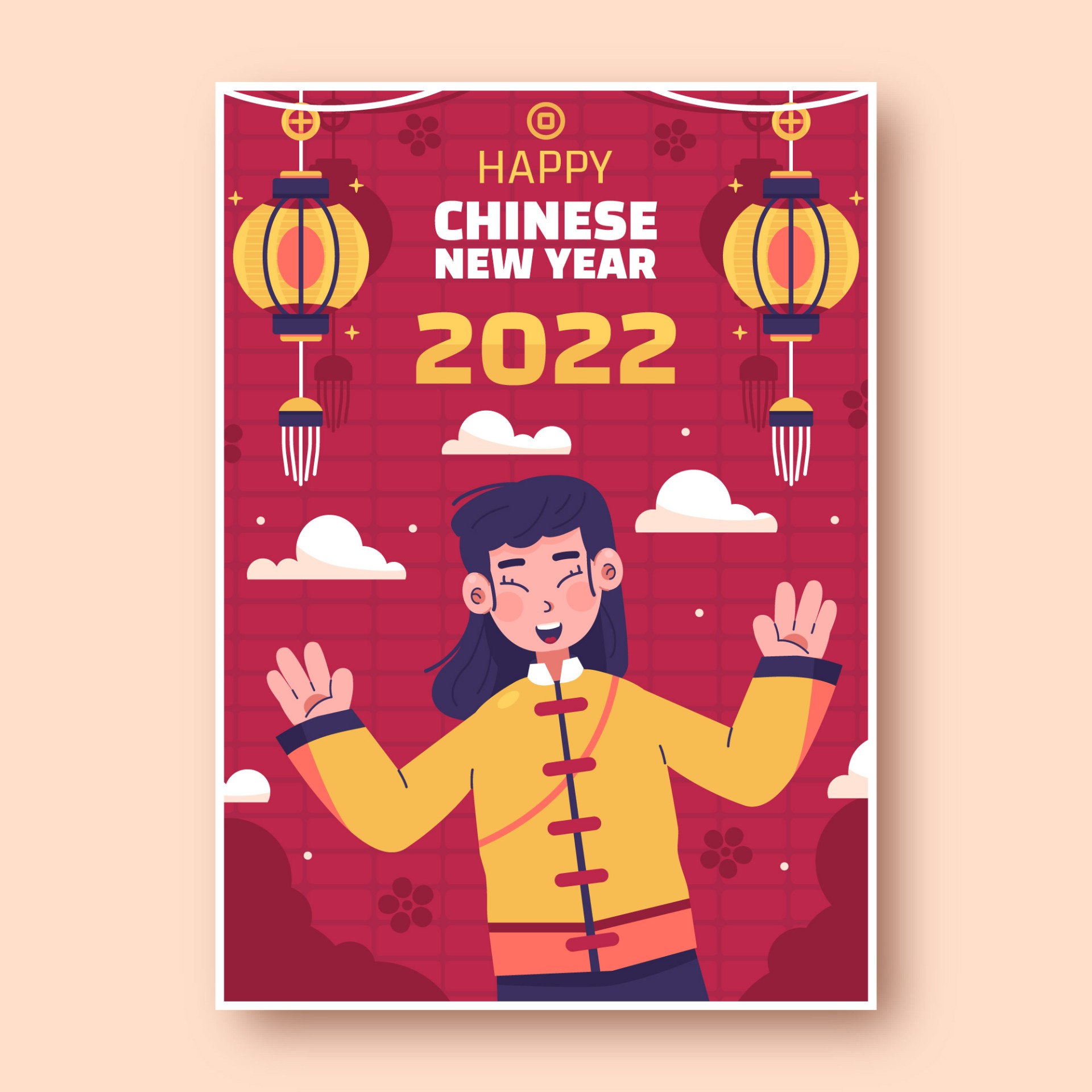 2022春节女孩卡通海报背景0