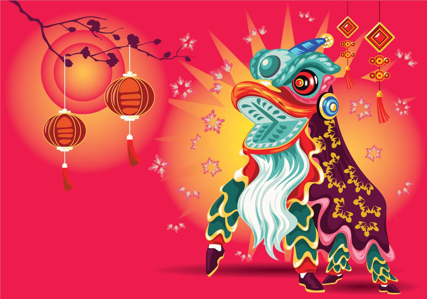 中国传统舞狮节目背景插画0